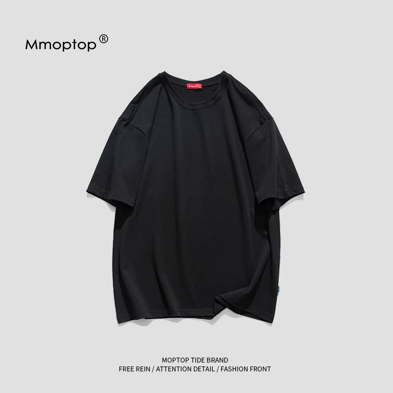 MMOPTOP mùa hè màu trơn nặng tay áo ngắn tay áo thun nam cặp đôi nam cotton nguyên chất dáng rộng vừa vặn nửa tay quần áo dành cho nam