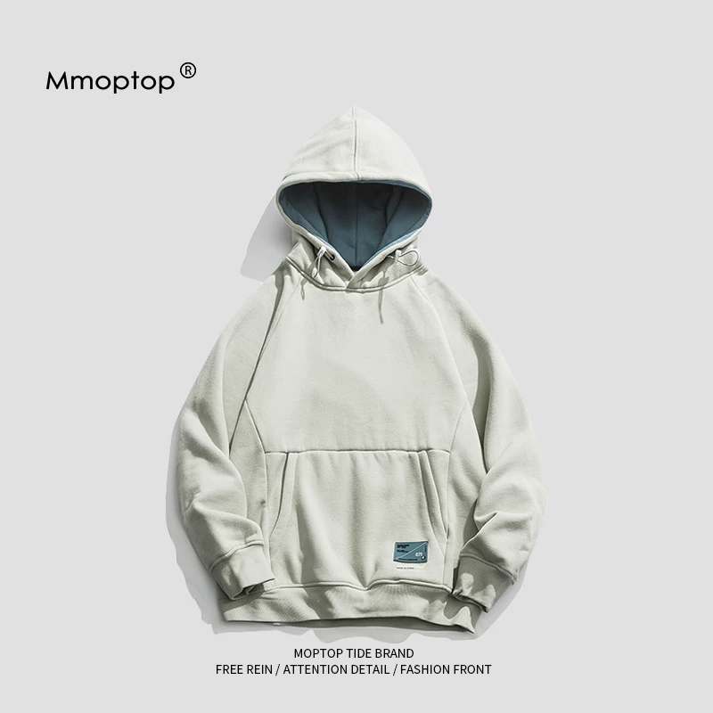 Áo nỉ nam mùa xuân Mmoptop có lót lông cừu dành cho cặp đôi Áo hoodie nam mùa xuân có mũ trùm đầu phong cách Nhật Bản Áo thun dài tay phong cách Nhật Bản Áo khoác nam thời trang