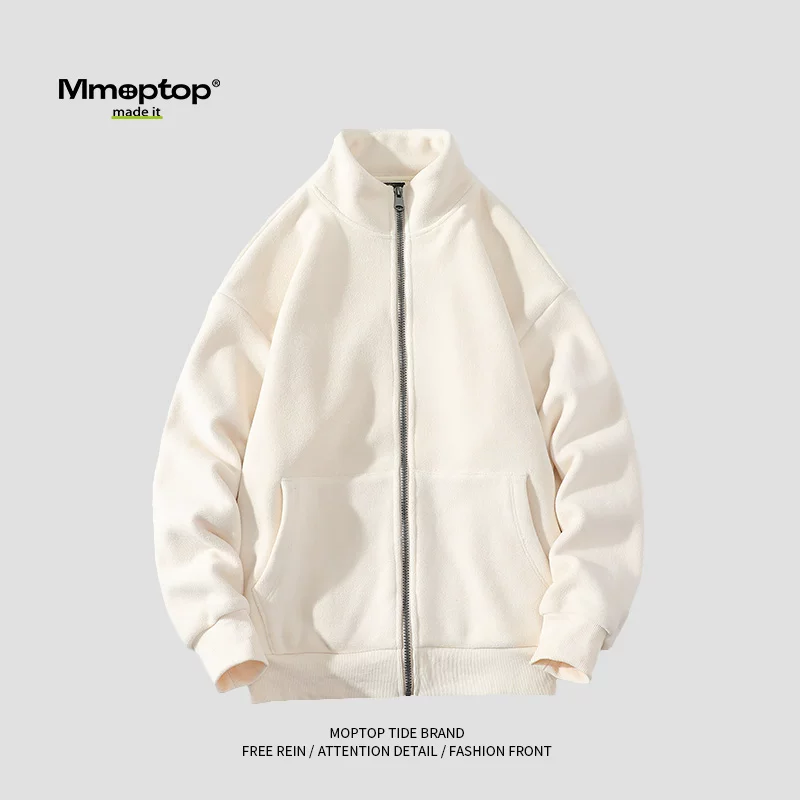 Mmoptop mùa xuân và mùa thu hợp thời trang cổ đứng đa năng áo len cardigan nam cặp đôi dài tay màu trơn áo khoác nam