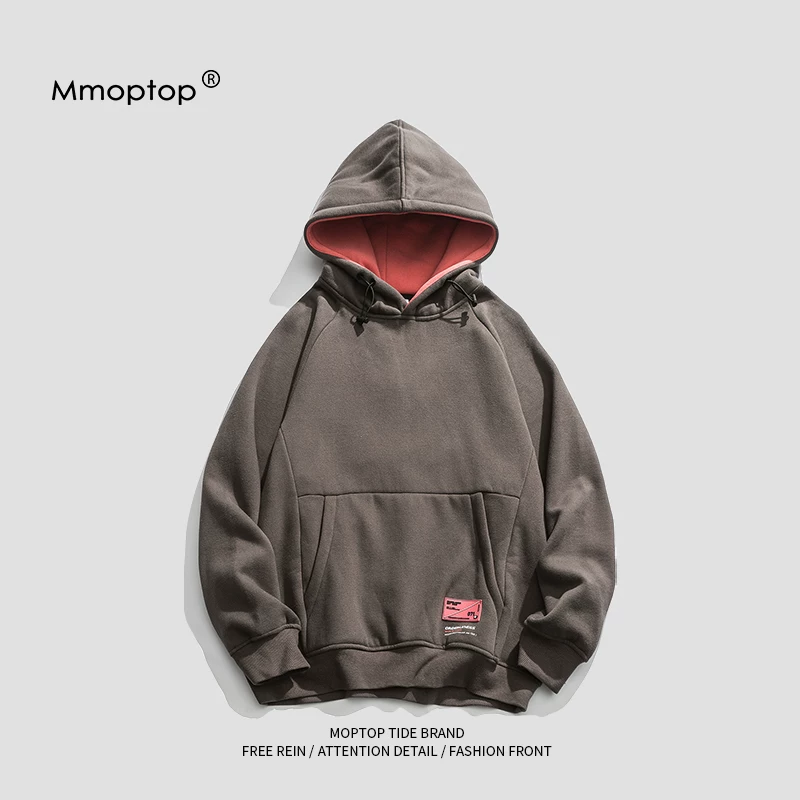 Áo nỉ nam mùa xuân Mmoptop có lót lông cừu dành cho cặp đôi Áo hoodie nam mùa xuân có mũ trùm đầu phong cách Nhật Bản Áo thun dài tay phong cách Nhật Bản Áo khoác nam thời trang