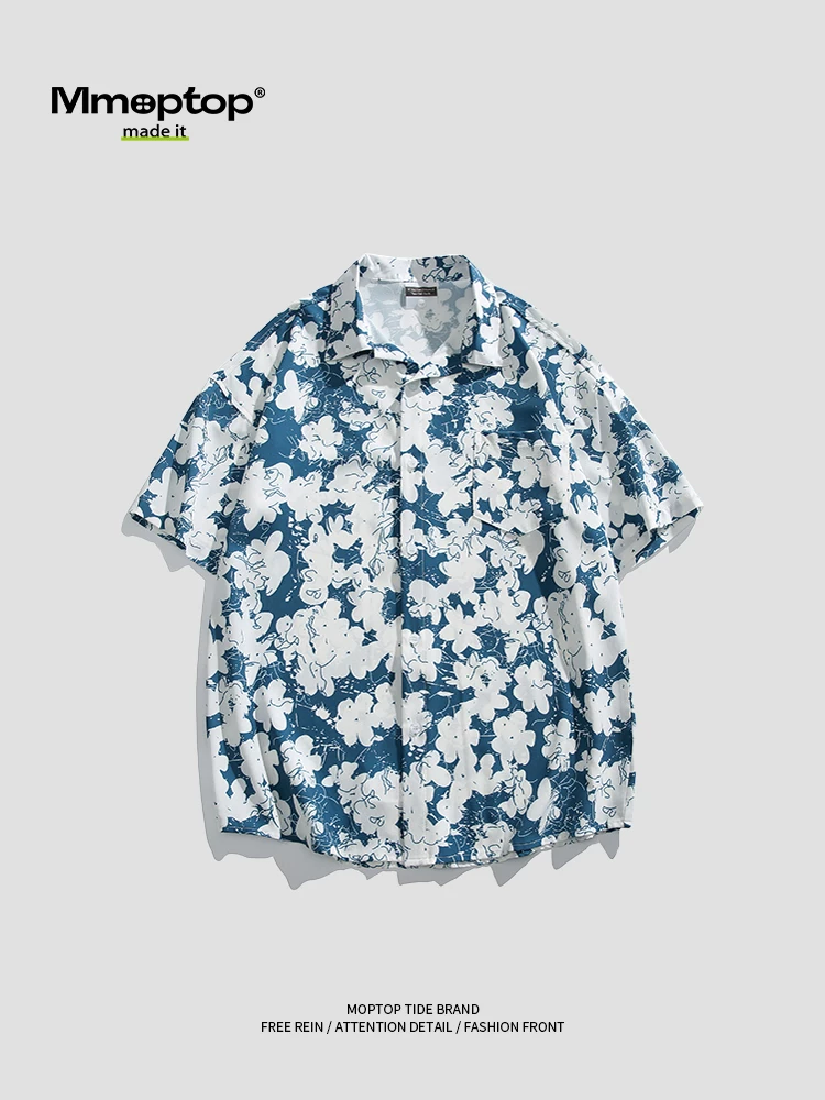 Áo sơ mi ngắn tay Mmoptop Hawaii dành cho nam, kiểu dáng mỏng bằng lụa băng mùa hè, áo khoác cặp đôi đi nghỉ mát bên bờ biển