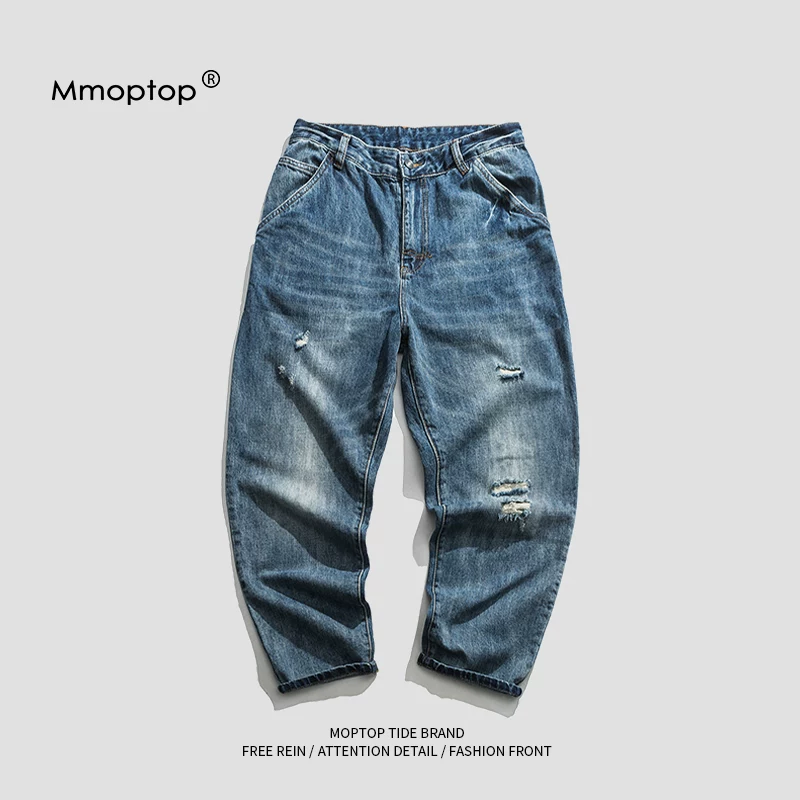 Mmoptop mùa hè phong cách Hàn Quốc quần jean thương hiệu hợp thời trang dành cho nam, quần dáng rộng vừa vặn cho cặp đôi mùa xuân thu, quần dài ống thẳng nam hợp thời trang
