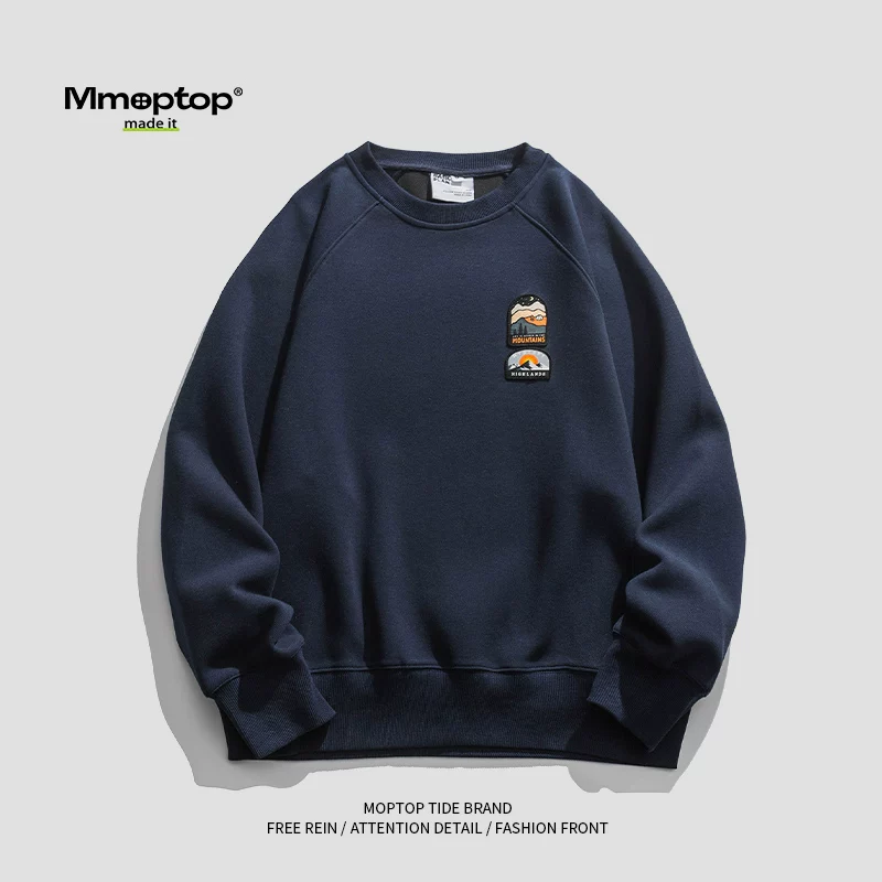 Áo nỉ lông cừu thời trang mùa xuân thu Mmoptop dành cho nam, phong cách cặp đôi, áo cổ tròn dáng rộng hợp thời trang, quần áo nam