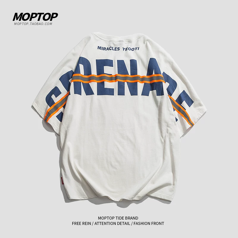MMOPTOP mùa hè dành cho nam giới Áo thun ngắn tay in họa tiết phong cách Mỹ chất liệu cotton nguyên chất phong cách Hồng Kông hợp thời trang dáng rộng giản dị xu hướng quần áo nam