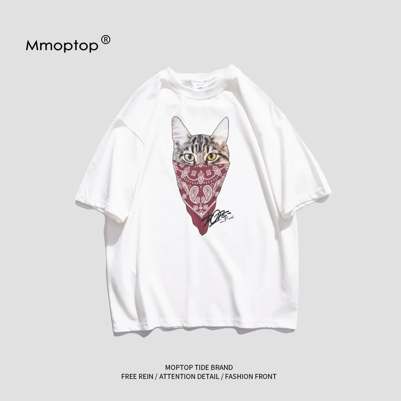MMOPTOP mùa hè hợp thời trang nguyên chất cotton in hình áo thun ngắn tay hạng nặng áo sơ mi nam cơ bản quần áo thông thường thương hiệu hợp thời trang quần áo nam
