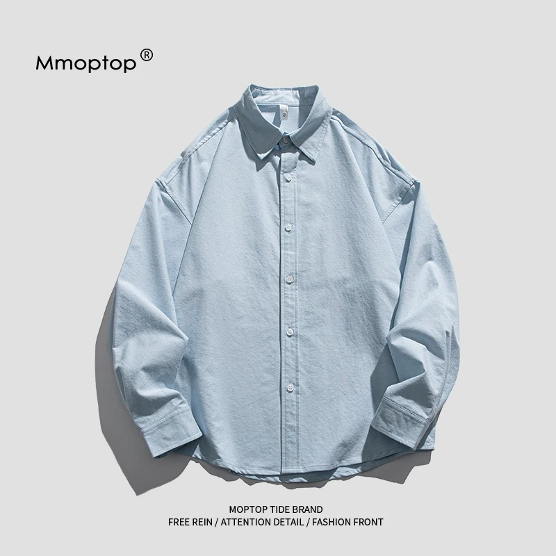 Mmoptop mùa xuân mỏng màu trơn dài tay áo sơ mi nam hợp thời trang thương hiệu cặp đôi áo sơ mi nam dáng rộng phong cách Nhật Bản áo khoác nam