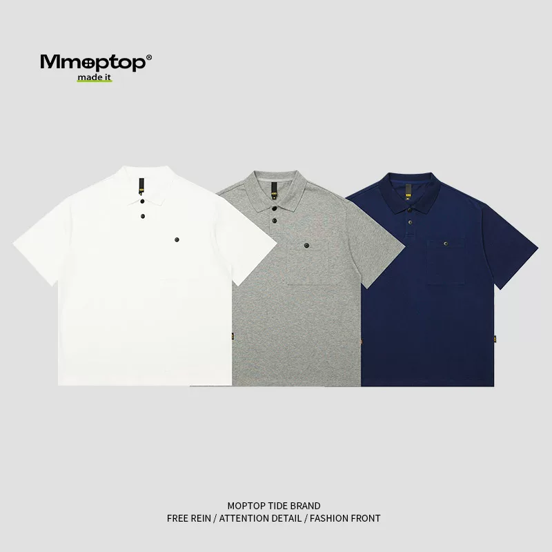 Mmoptop Áo sơ mi Polo màu trơn hợp thời trang phong cách Nhật Bản dành cho nam, trang phục cặp đôi áo thun ngắn tay cotton nguyên chất hợp thời trang mùa hè