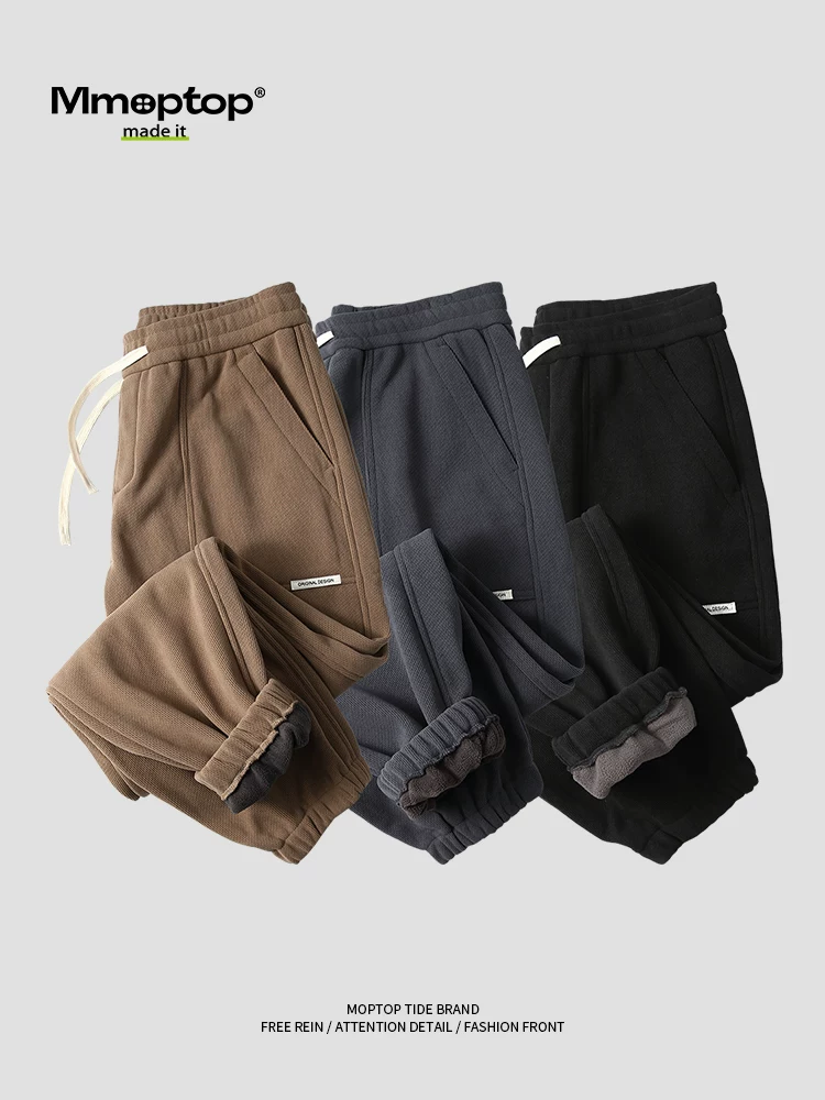 Quần jogger mùa xuân thu Mmoptop dành cho nam, quần thể thao bằng vải nhung dày, dáng rộng, quần dài thường ngày dày dặn cho mùa thu đông.