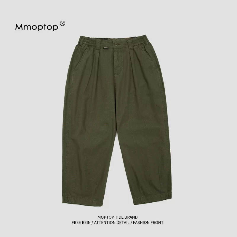MMOPTOP Quần cargo ống rộng kiểu Mỹ, quần ống thẳng hợp thời trang mùa thu, quần thường ngày phong cách retro Nhật Bản đa năng dành cho nam