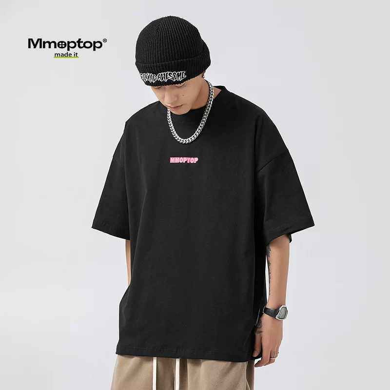 Thương hiệu thời trang nam Mmoptop hạng nặng 330g cotton nguyên chất ngắn tay dành cho nam mùa hè hợp thời trang áo thun nửa tay dáng rộng giản dị dành cho nam