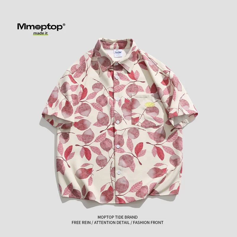Áo sơ mi ngắn tay đi biển kiểu Mỹ Mmoptop dành cho nam, áo sơ mi họa tiết hoa lụa băng Hawaii hợp thời trang mùa hè có in hình trái cây.
