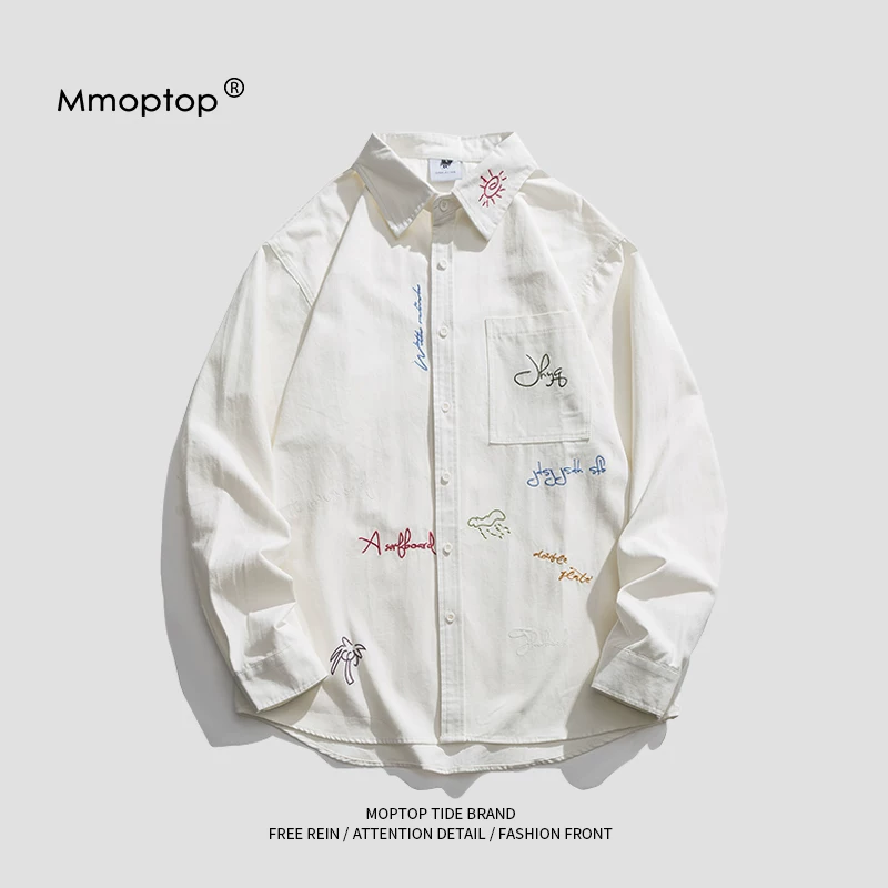 Áo sơ mi dài tay mùa xuân hè Mmoptop nam phong cách Hàn Quốc in hình hợp thời trang áo sơ mi thường ngày thương hiệu thời trang áo khoác hàng đầu