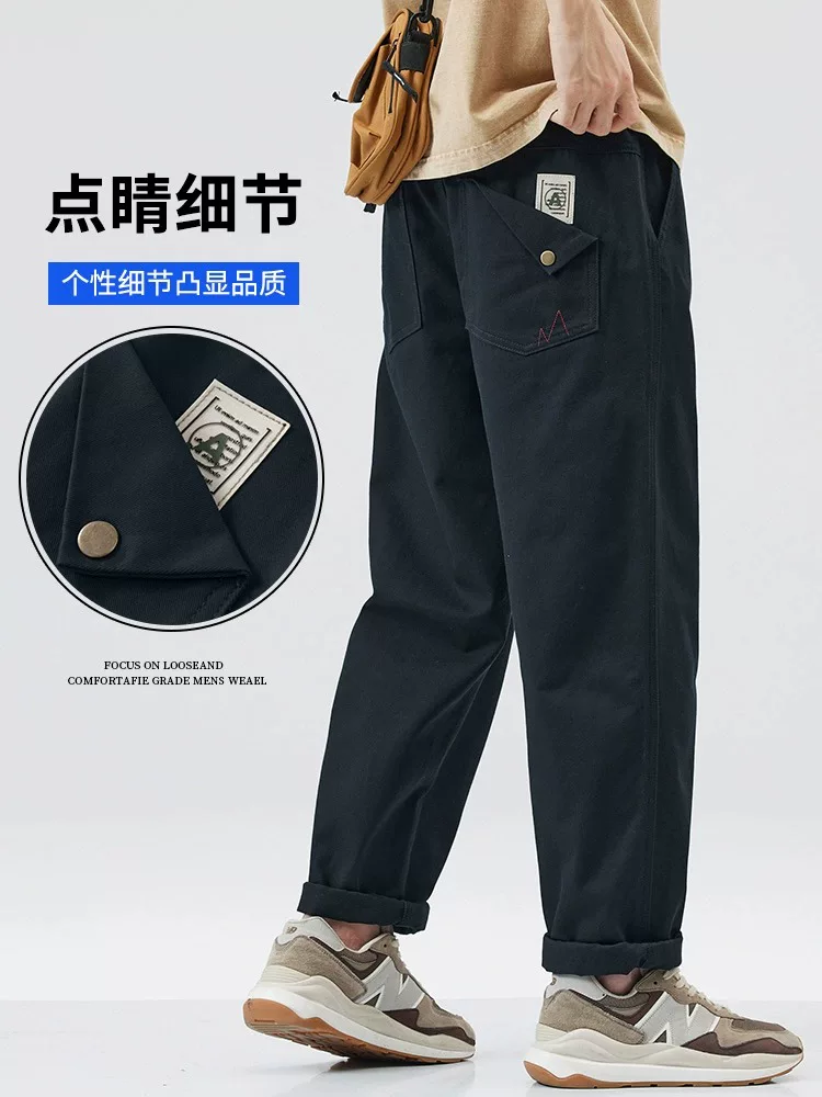 Quần cargo cotton nguyên chất Mmoptop dành cho nam, kiểu dáng mới mùa thu 2025, quần dài dáng rộng thẳng kiểu Mỹ dành cho nam.