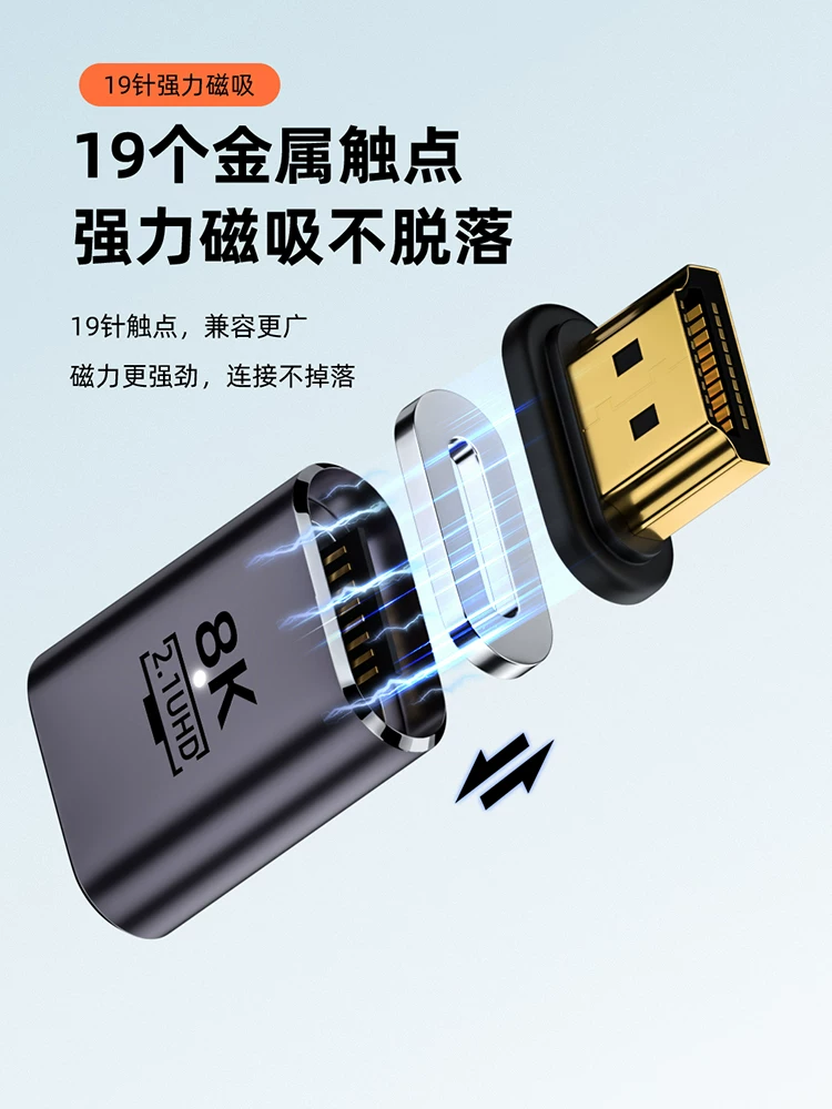 Bộ chuyển đổi từ tính HDMI2.1 từ nam sang nữ khuỷu tay 90 độ Màn hình máy tính xách tay TV độ phân giải cao 8K