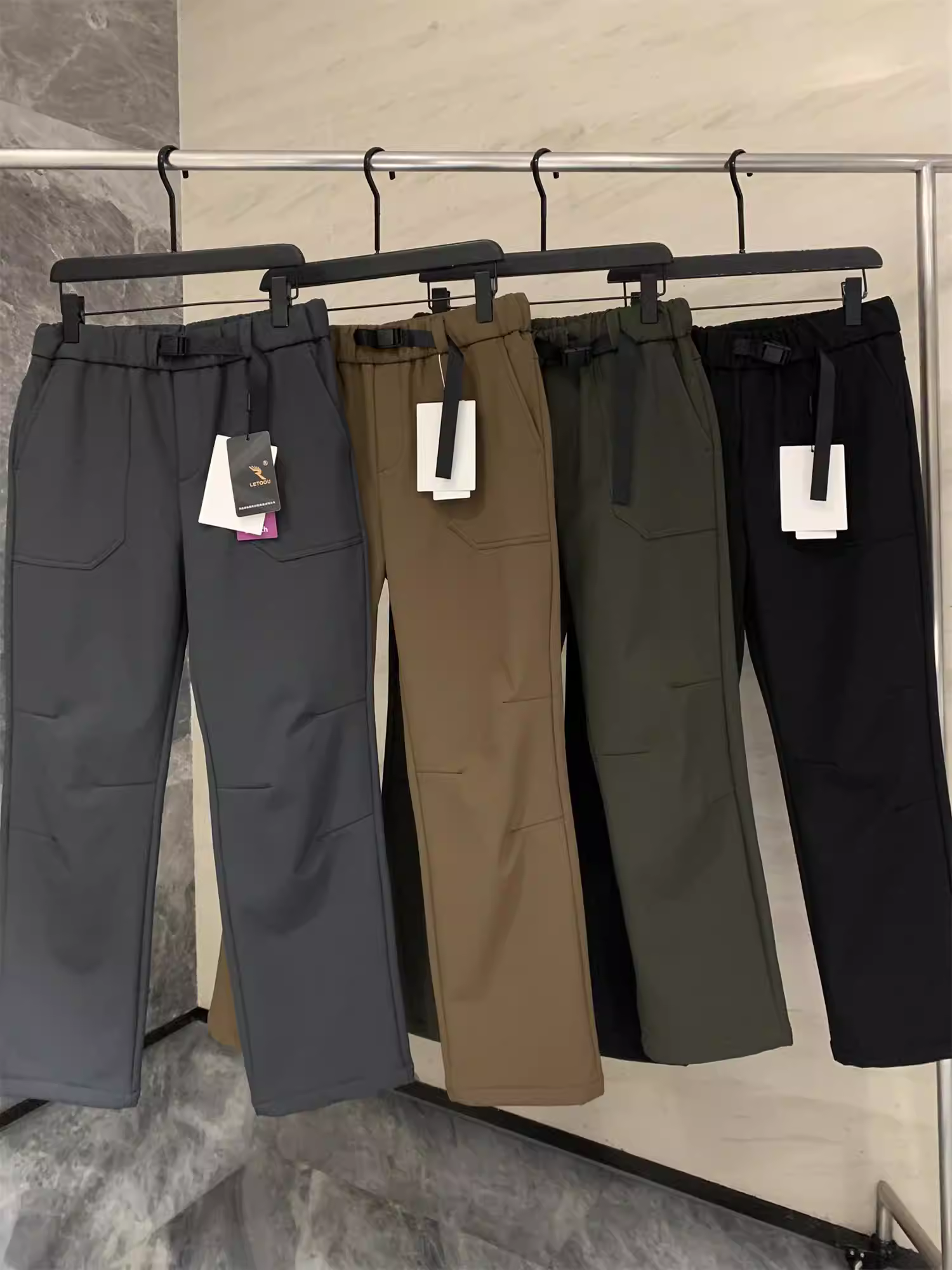 Công nghệ ngoài trời Don Quixote! Quần dài dệt kẻ sọc cách nhiệt mùa thu đông có chức năng giữ nhiệt dành cho nam giới