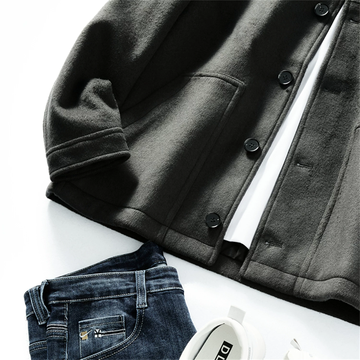 Áo khoác len pha Don Quixote! Thiết kế thời trang! Áo khoác nam mùa thu cổ điển, ấm áp.