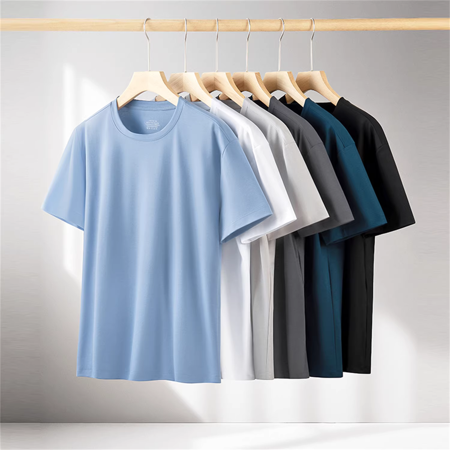 Don Quixote Công nghệ tuyệt vời! Vải cotton hai mặt được xử lý mềm mại 100S! Áo thun nam ngắn tay màu trơn thoáng khí mùa hè hợp thời trang