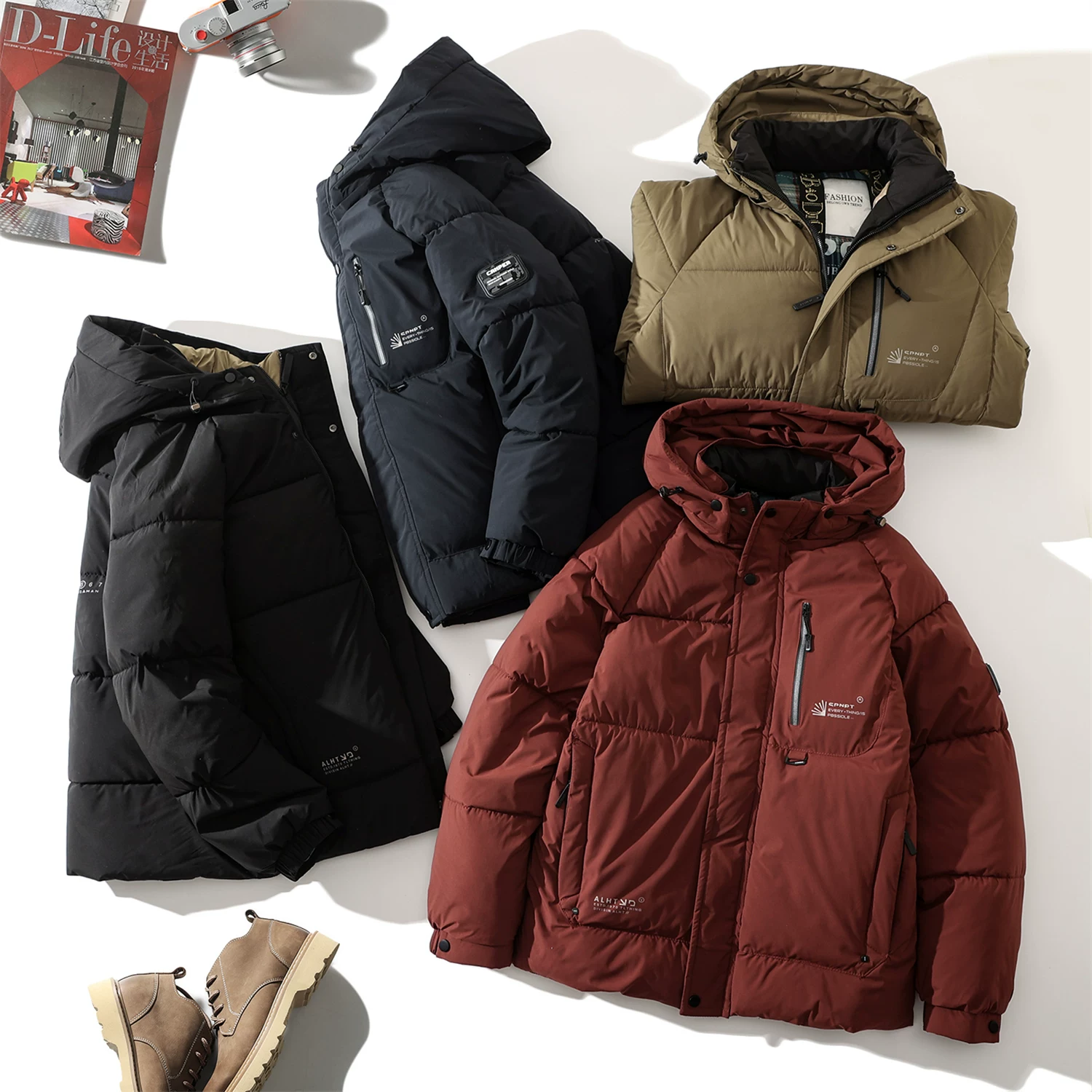 Dòng sản phẩm chống lạnh ngoài trời Don Quixote! Áo khoác cotton có mũ trùm đầu, dày dặn và ấm áp, được làm từ chất liệu len + cashmere pha trộn với lông vũ.