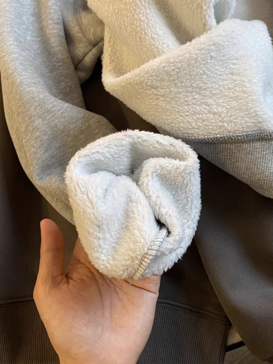 Lớp lót giả lông cừu siêu bền của Don Quixote! Áo nỉ dáng rộng màu trơn đa năng cơ bản dành cho nam mùa thu đông.