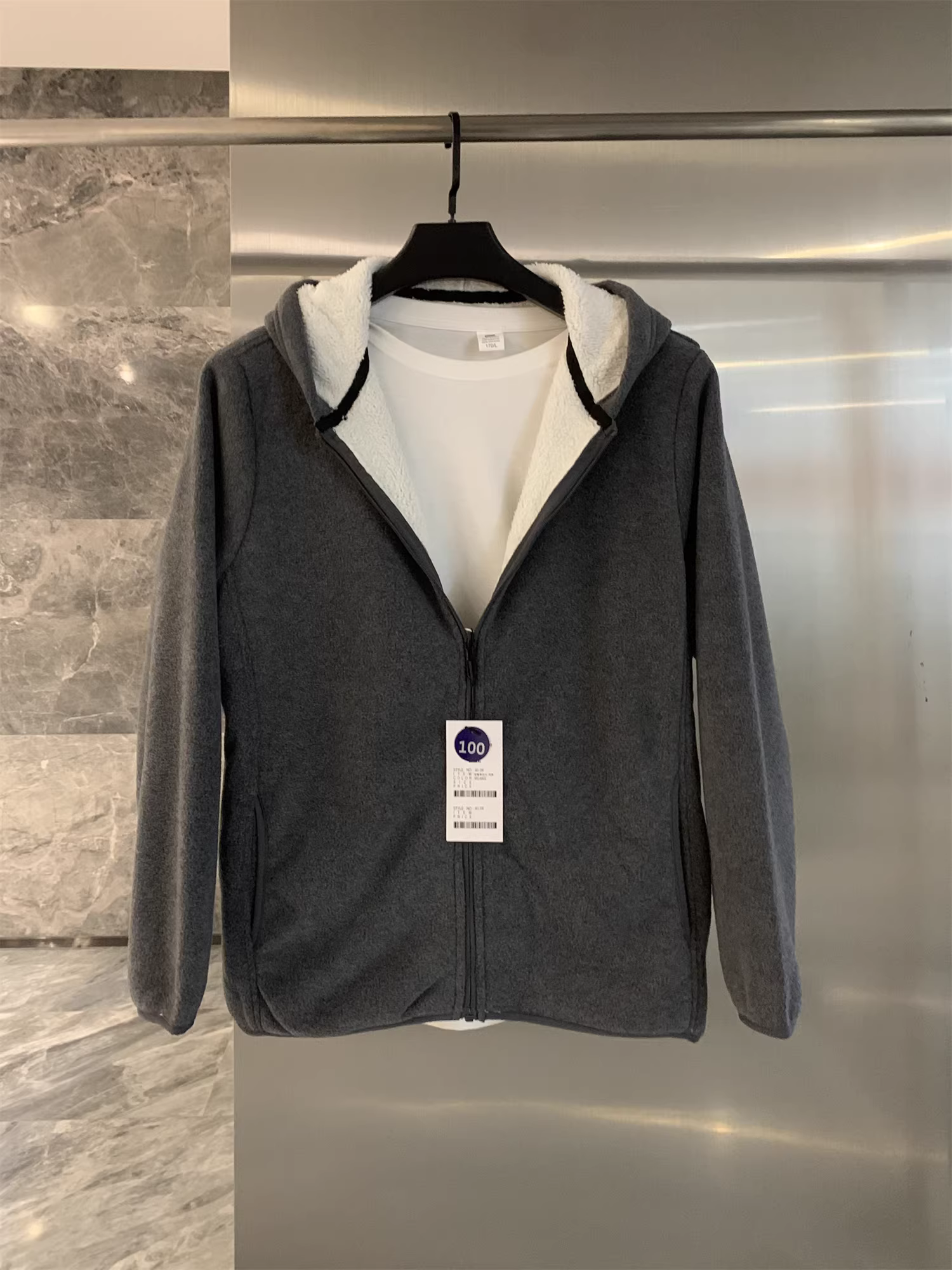 Don Quixote, phong cách Mỹ cổ điển! Giá trị cao so với chi phí! Áo khoác cardigan có mũ trùm đầu bằng vải lông cừu hai mặt, kiểu dáng đơn giản, dành cho cả nam và nữ, mùa thu đông.