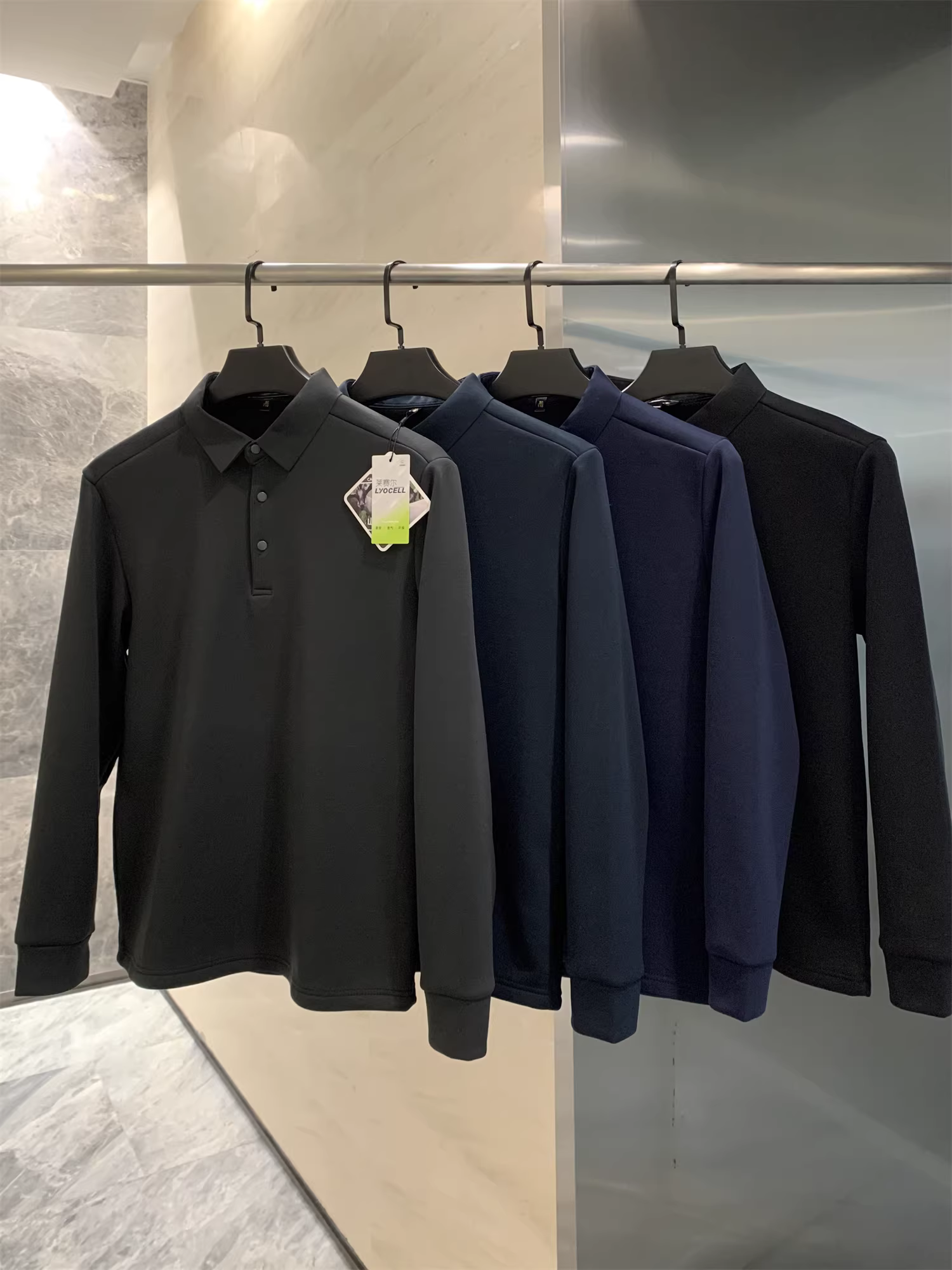 Don Quixote Áo thun polo dài tay chất liệu tơ tằm + cashmere! Áo lót giữ ấm dày dặn mùa thu đông dành cho nam