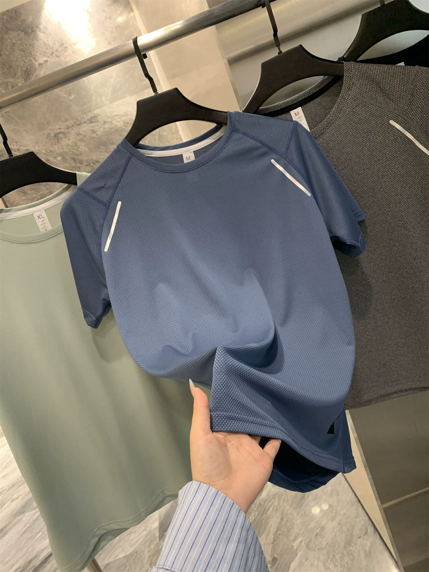 Công nghệ làm mát Don Quixote-5 °   ! Áo thun nam ngắn tay thường ngày mùa hè có họa tiết tổ ong co giãn lớn