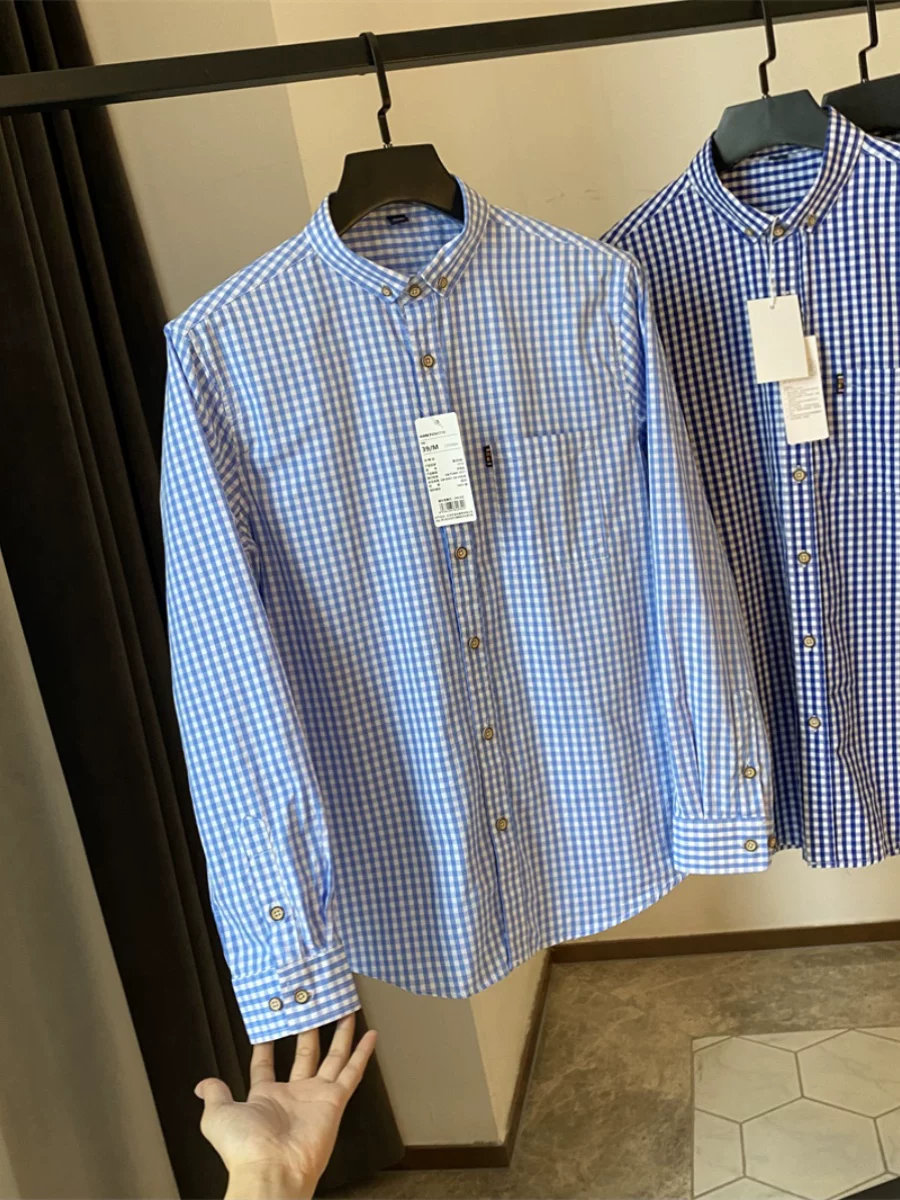 Don Quixote 100% cotton! Thân thiện với da và thoáng khí! Áo sơ mi nam kẻ sọc dài tay mùa thu mới với cổ áo lật, hợp thời trang.