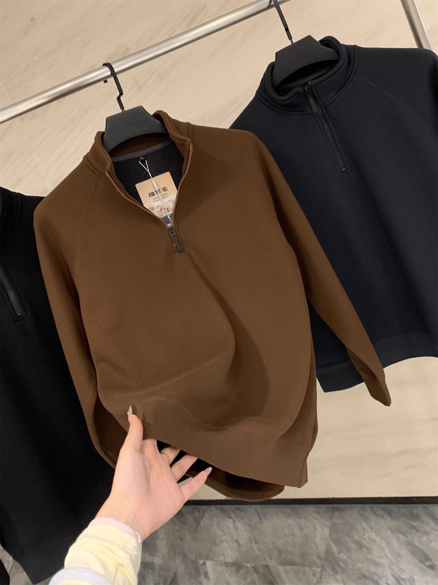 Hỗn hợp len Don Quixote + chất liệu lông cừu tổng hợp của Áo! Áo len lông cừu cổ cao nửa cổ đa năng màu trơn mùa thu đông