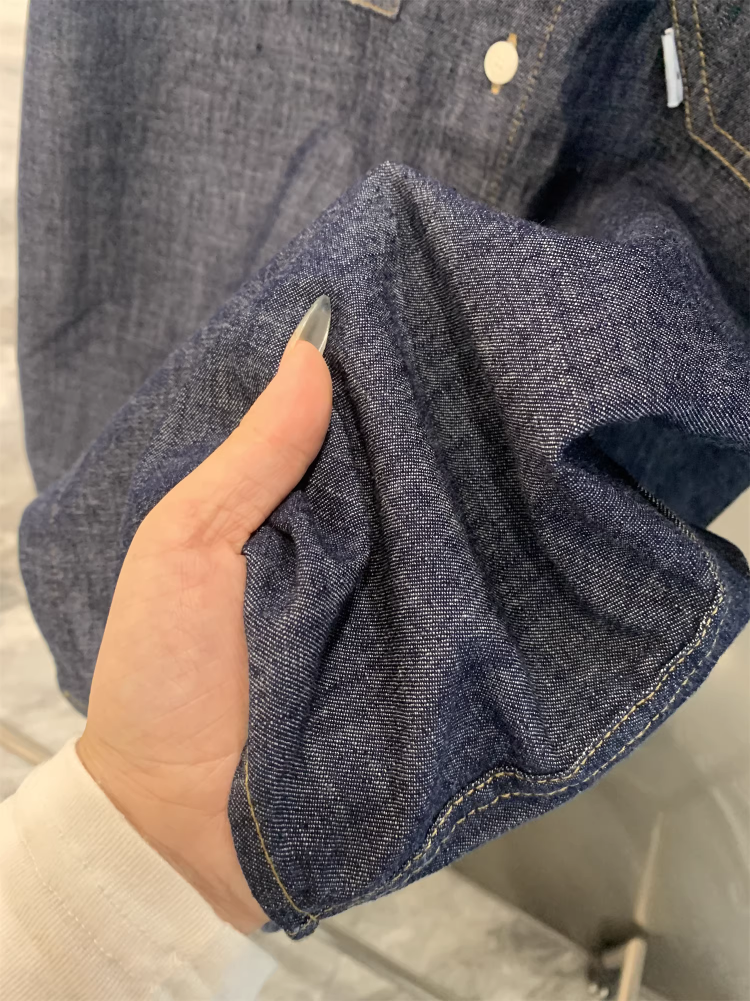 Áo sơ mi denim ngắn tay nam mùa hè, kiểu dáng Mỹ, phong cách Don Quixote, đã qua xử lý làm cũ!