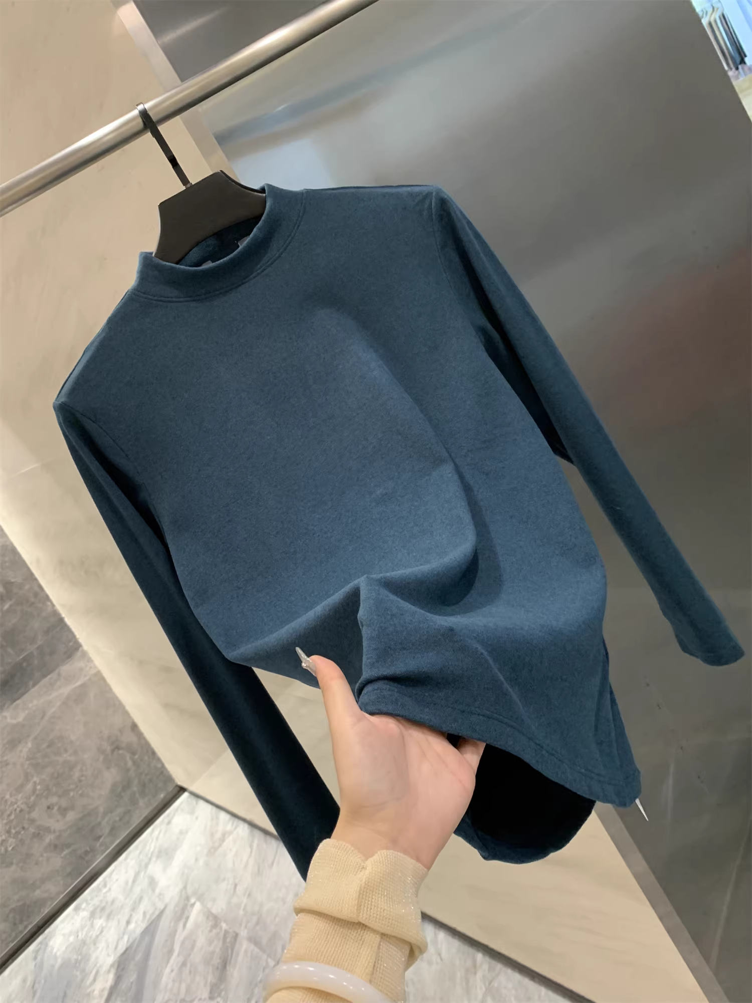 Áo lót lông cừu hai mặt cơ bản Don Quixote! Áo sơ mi nam màu trơn đơn giản giản dị mùa thu đông Áo sơ mi lớp nền ấm áp cổ lọ nửa cổ hợp thời trang