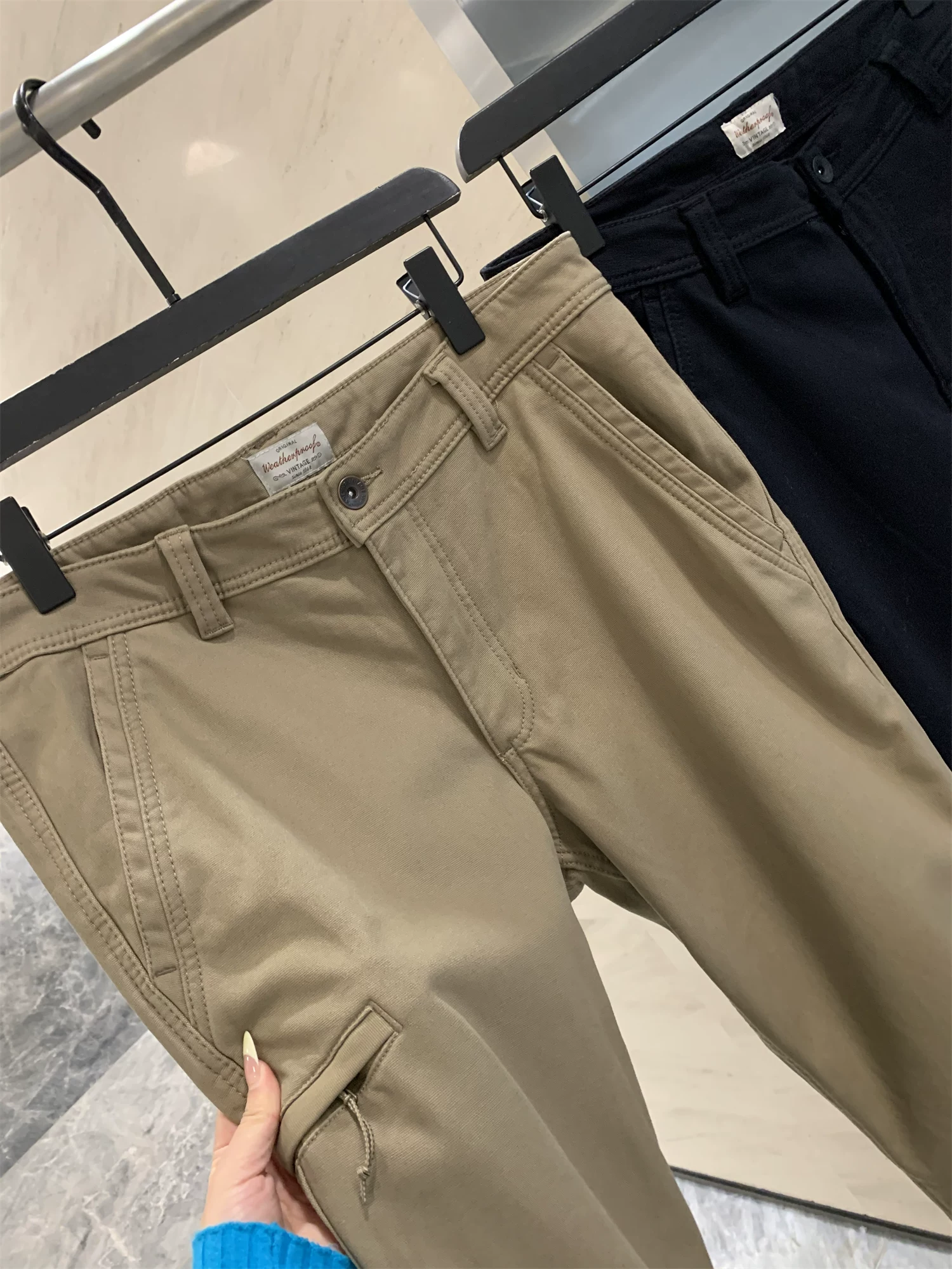 Don Quixote Bắc Mỹ Ngoài trời! Vải cotton đã qua xử lý! Quần vải bố bền, lót lông cừu giữ ấm mùa thu đông, kiểu dáng thường ngày dành cho nam