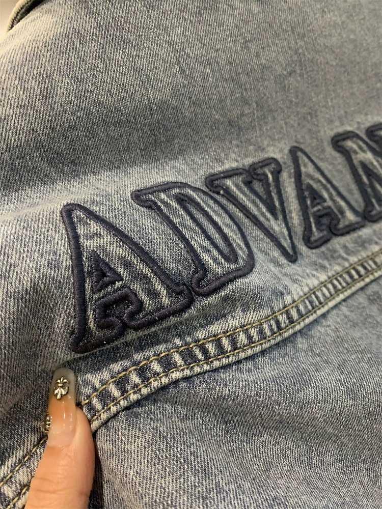 Don Quixote giảm giá lớn! Quá trình giặt là nặng nề! Áo khoác denim jacquard in họa tiết toàn thân, dệt tùy chỉnh, 100% cotton.