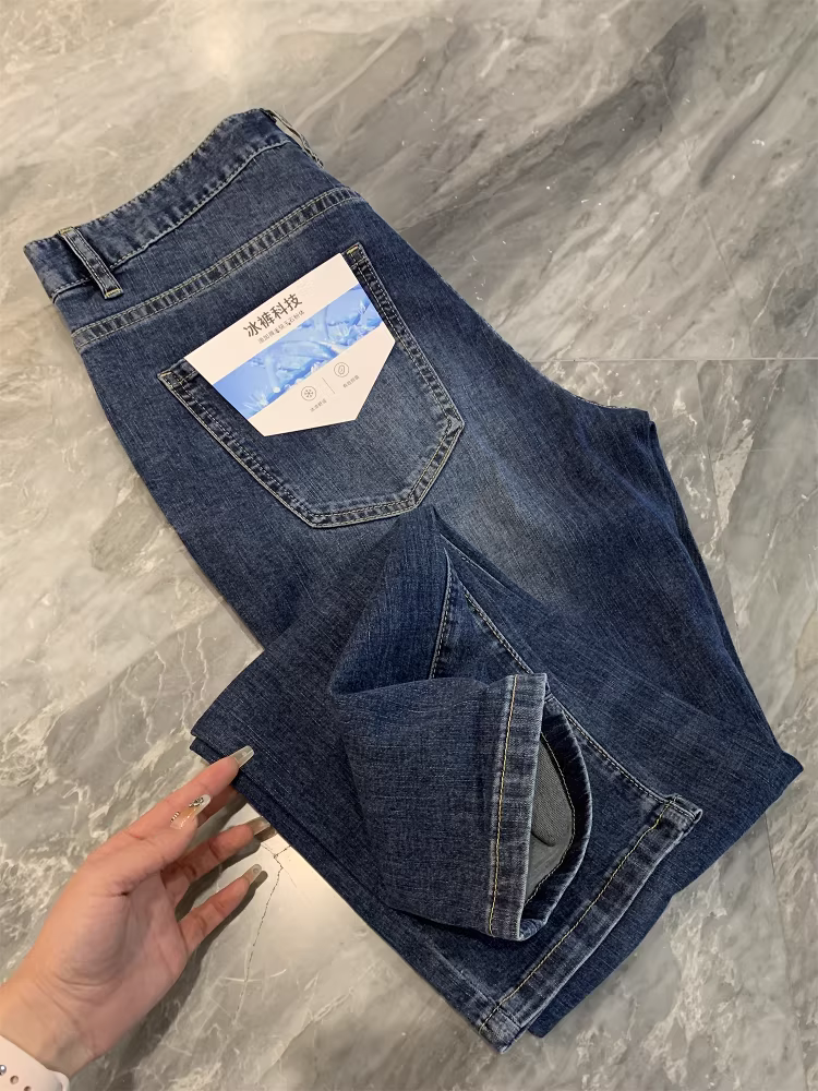 Quần jean nam Don Quixote Mint Fiber! Mùa hè mát mẻ, thoáng khí, chất liệu dày dặn, mềm mại, dáng thẳng, kiểu dáng thời thượng.