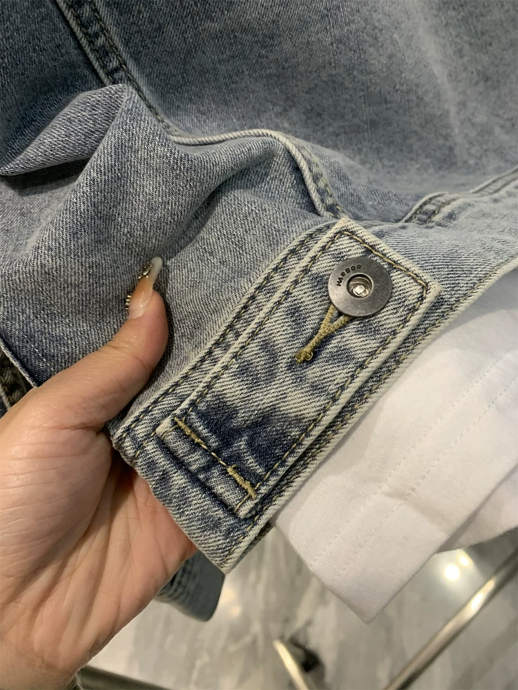 Don Quixote giảm giá lớn! Quá trình giặt là nặng nề! Áo khoác denim jacquard in họa tiết toàn thân, dệt tùy chỉnh, 100% cotton.