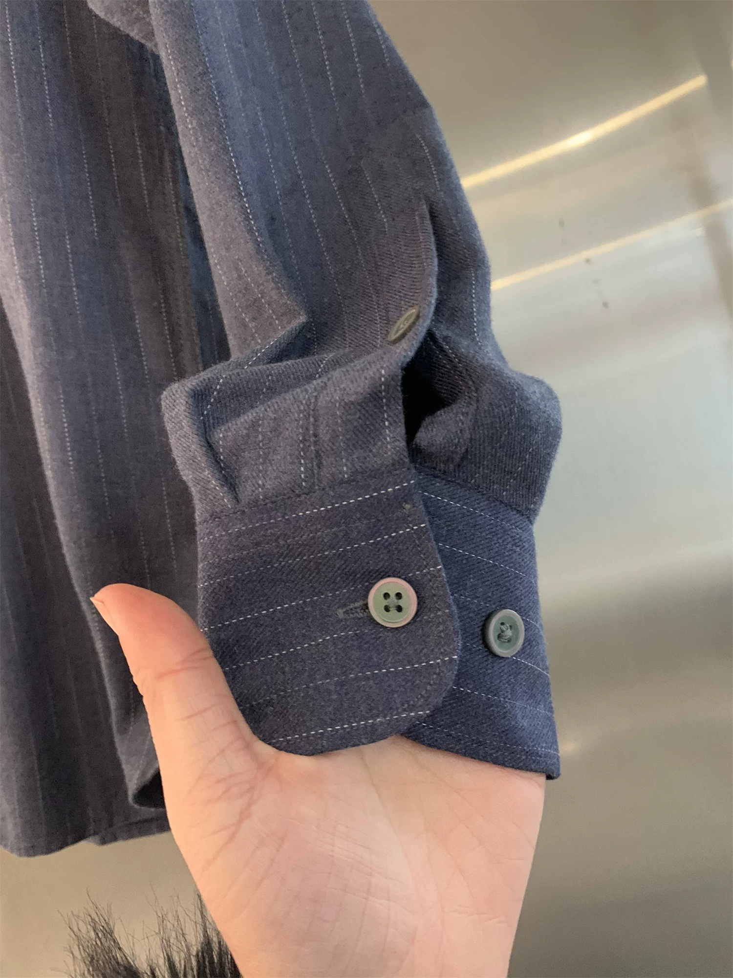 Vải chải kỹ hai mặt Don Quixote Warm! Áo sơ mi dài tay sọc dọc dành cho nam giới mùa xuân và mùa thu hợp thời trang