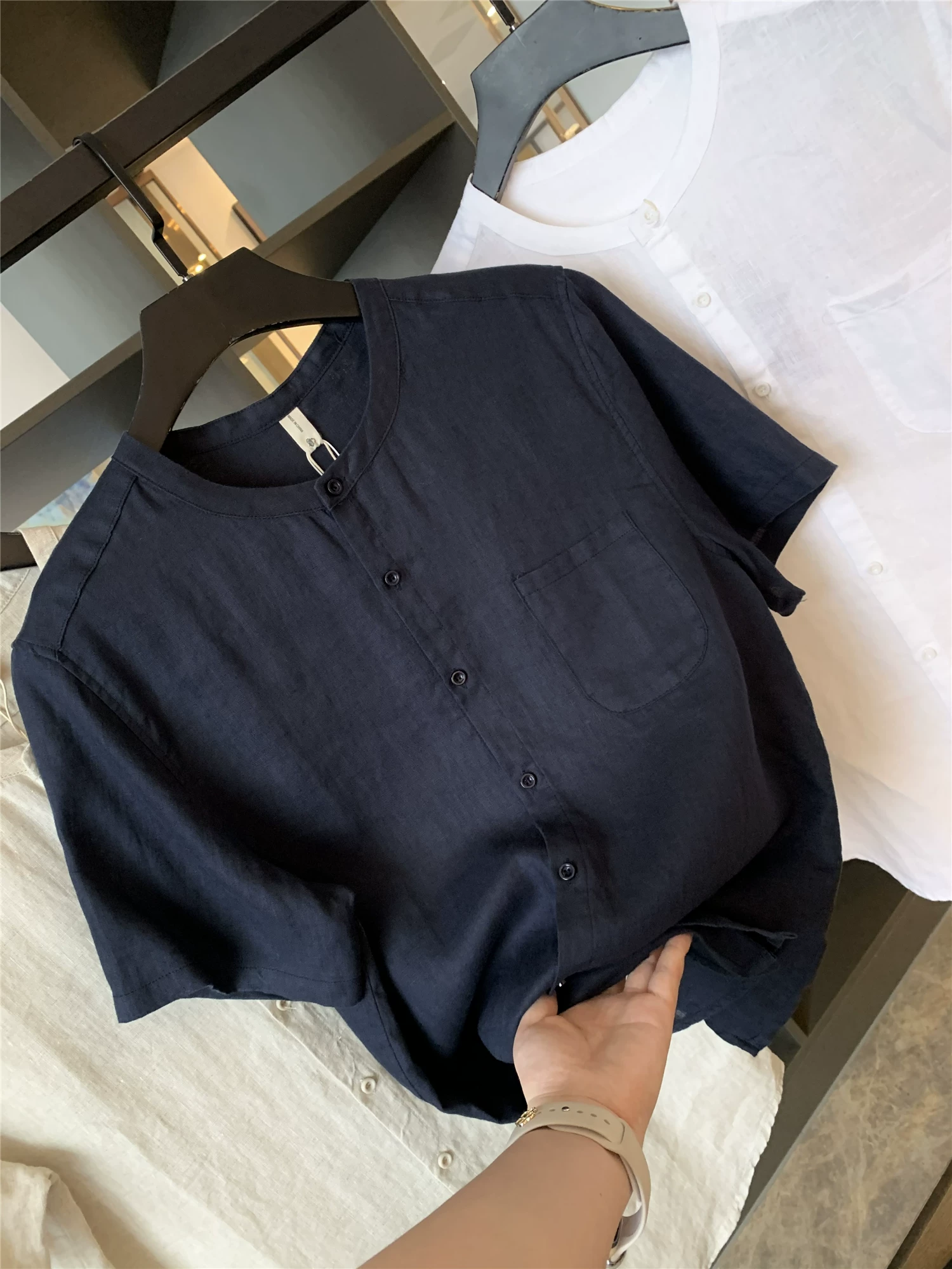 Áo sơ mi nam Don Quixote 100% vải lanh! Mỏng, thoải mái và thoáng khí! Áo sơ mi nam mùa hè kiểu Trung Quốc, cổ đứng, tay ngắn, phong cách thường ngày.