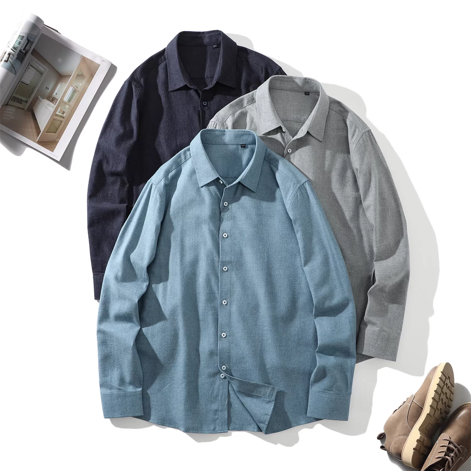 Áo sơ mi nam Don Quixote 100% cotton chải kỹ! Màu trơn, phong cách thường ngày! Áo sơ mi dài tay công sở nhẹ nhàng, thích hợp cho mùa xuân và mùa thu.