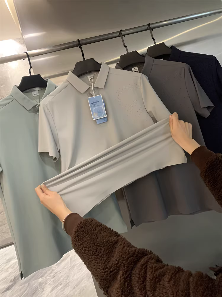 Don Quixote, chất lượng tuyệt vời! Nhanh khô và thoáng khí! May đo 3D! Áo polo ngắn tay chất liệu lụa đá màu trơn