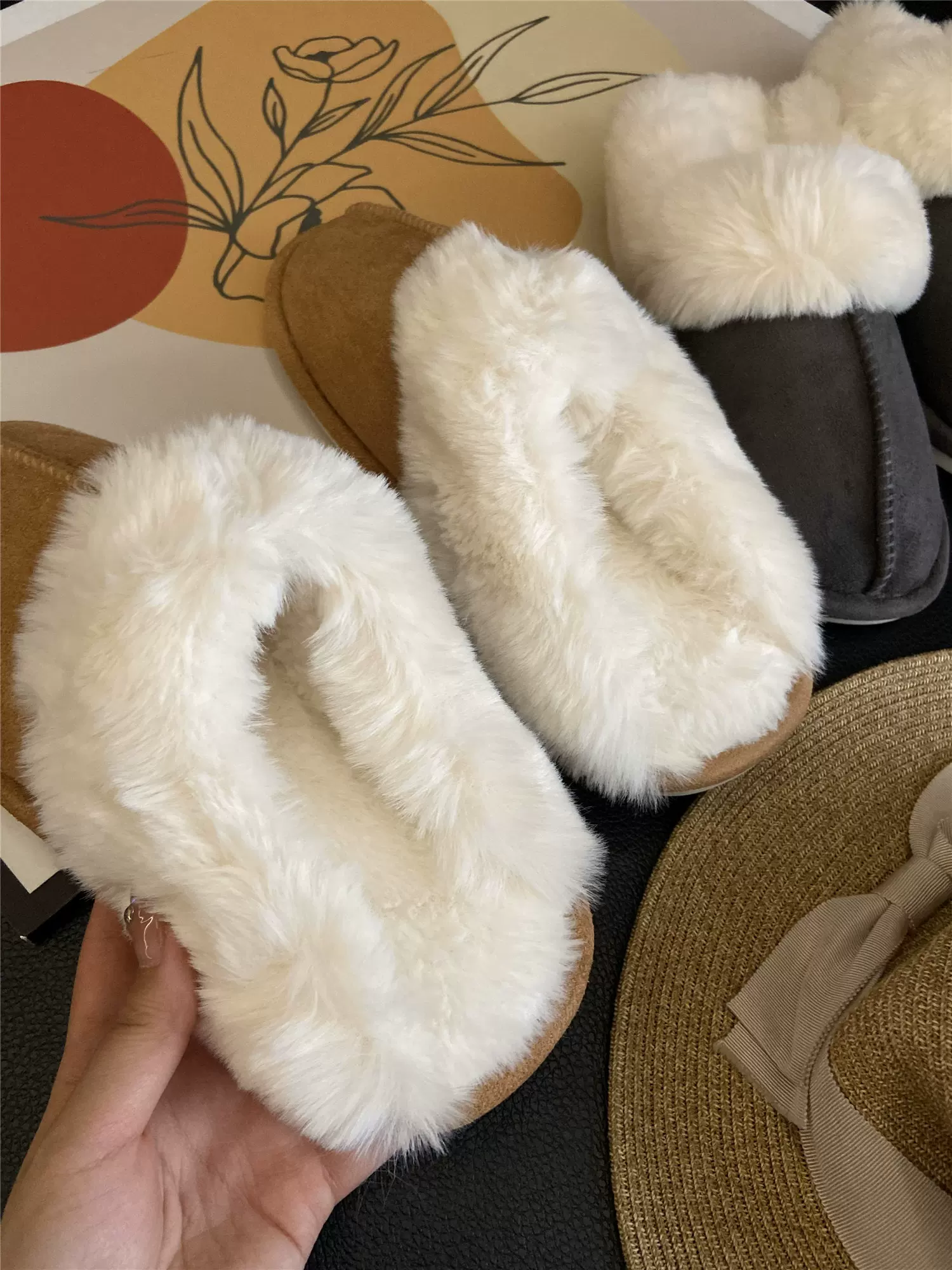 Don Quixote cổ điển đa năng ấm áp ~ có thể mang vào mùa thu đông dép lông thú giả tích hợp mũi kín giày cotton sang trọng