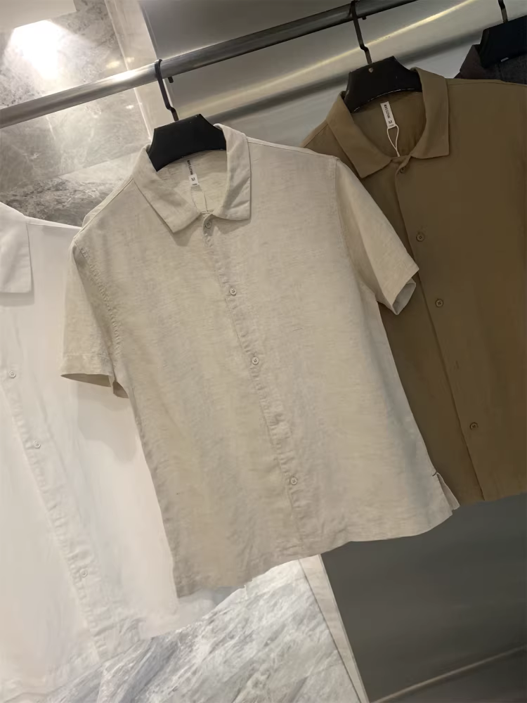 Don Quixote Tencel Lyocell+Linen+Rayon! Áo sơ mi ngắn tay đa năng thông thường mùa hè dành cho nam giới