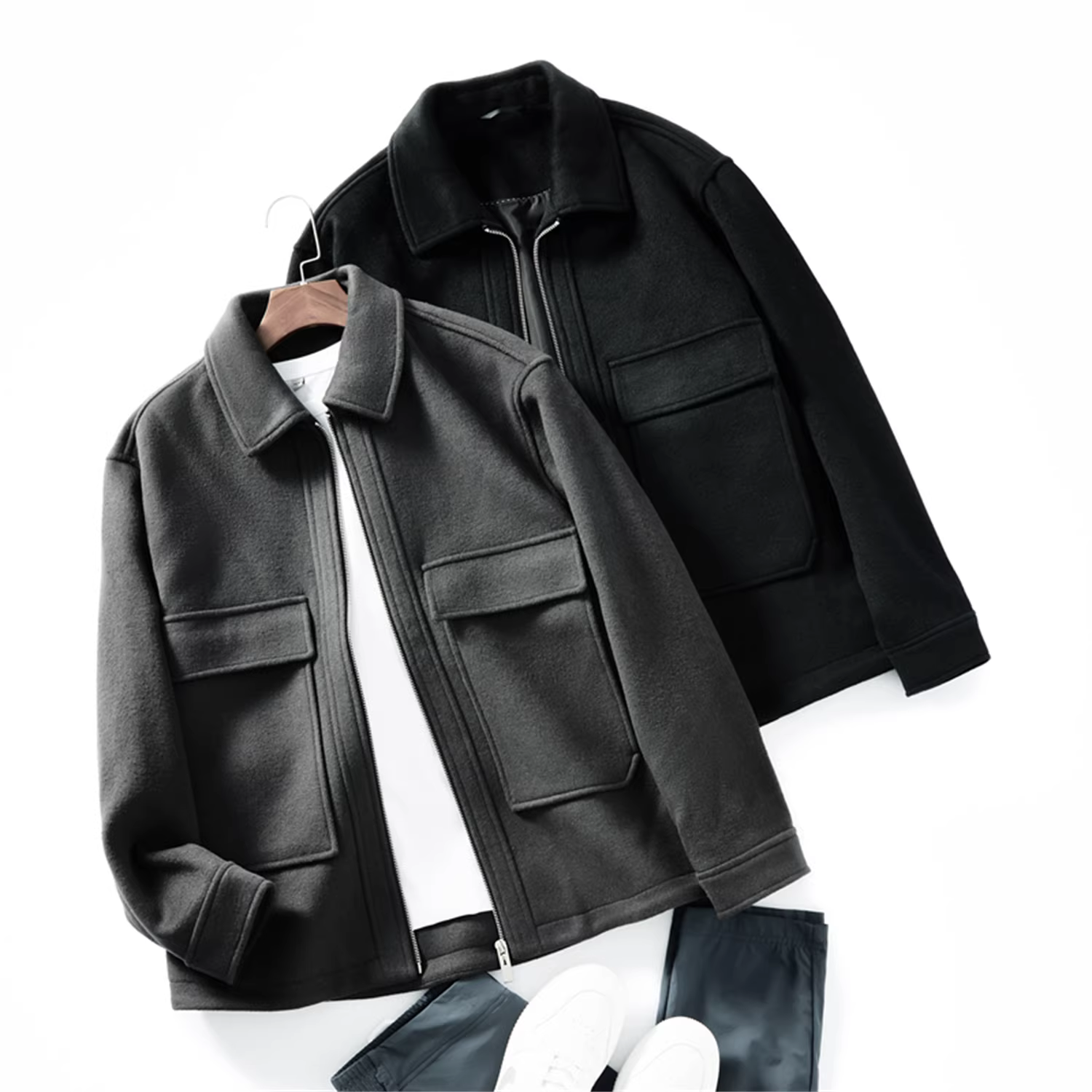 Vải len hai mặt len cừu Don Quixote! Áo khoác công sở dáng rộng, dáng rộng, có ve áo dành cho nam giới