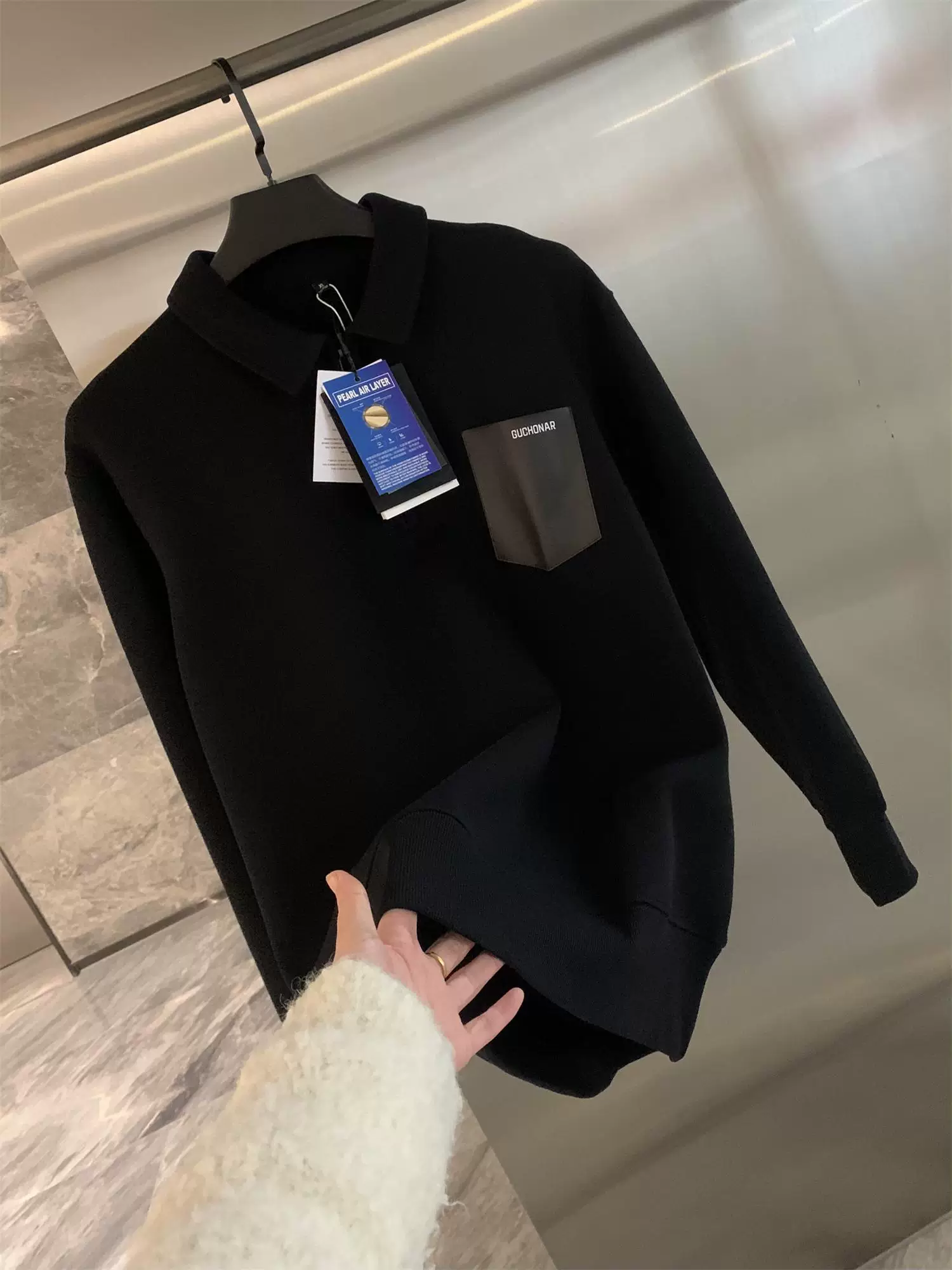 Don Quixote, một quý ông đích thực! Thiết kế túi da! Áo len nam có lớp lót thoáng khí, cổ trụ, nửa khóa kéo, kiểu dáng thường ngày.