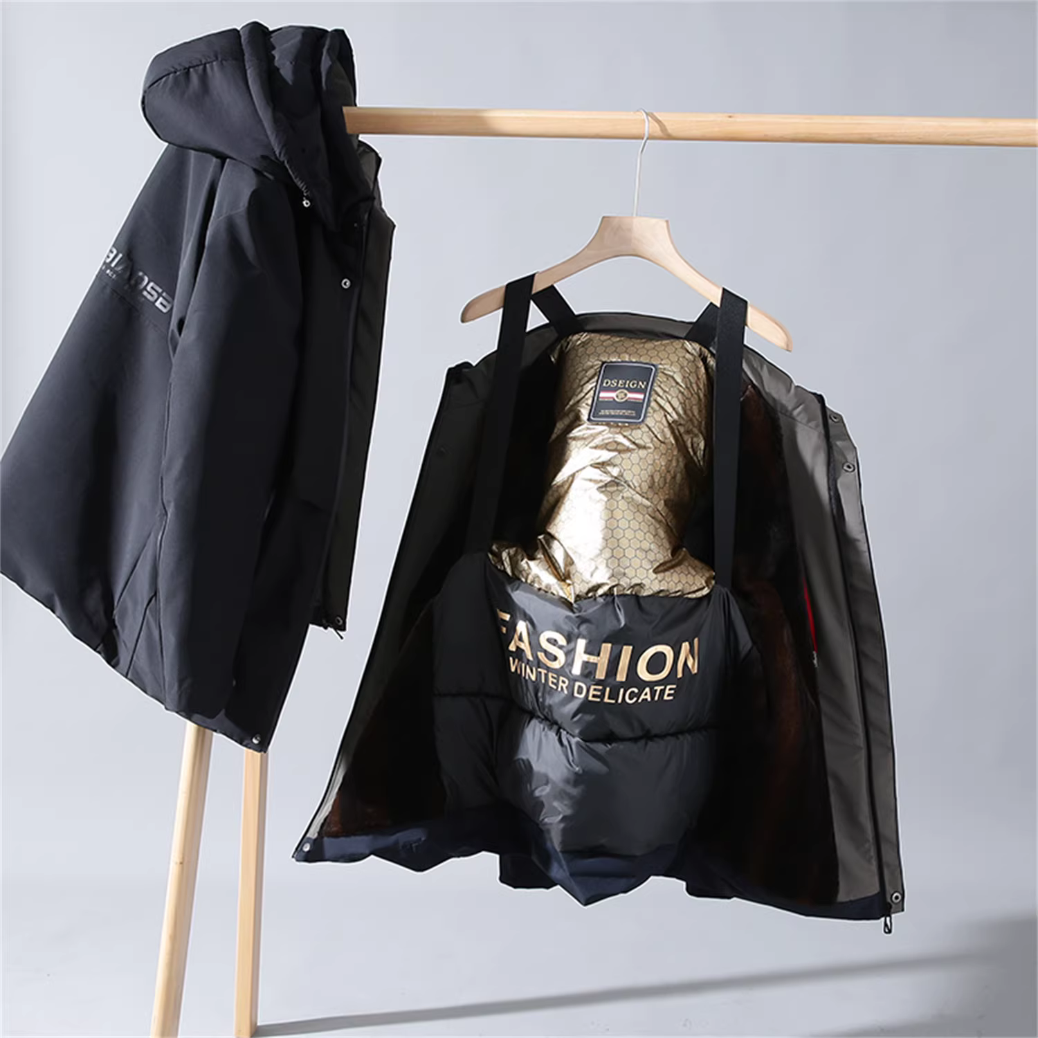 Công nghệ nhiệt graphene Don Quixote! Áo khoác cotton có mũ trùm đầu, lót lông cừu dày dặn, có thể tháo rời dành cho nam giới.