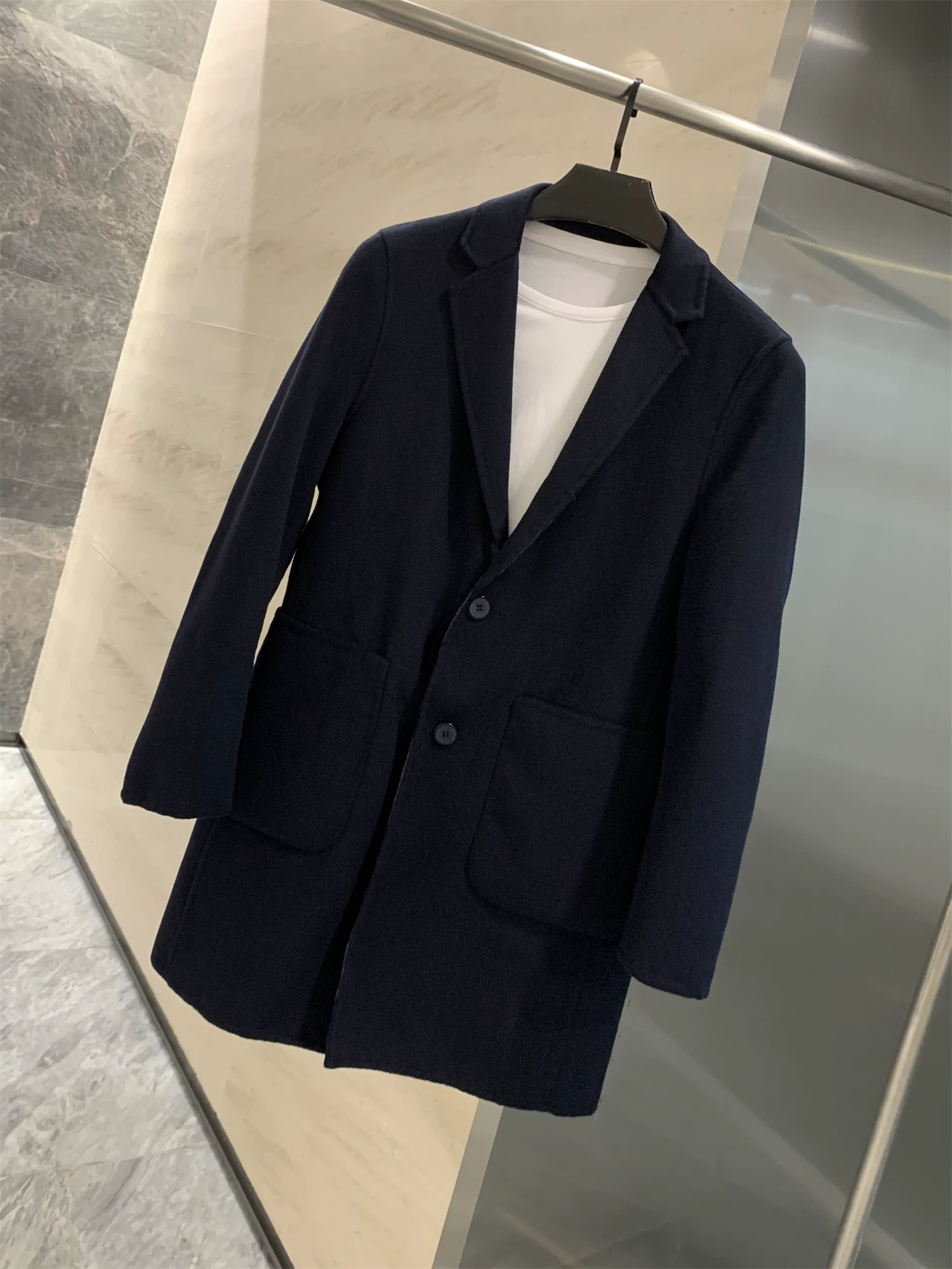 Don Quixote có thể đảo ngược! Chất liệu len pha! Áo khoác dài trung bình kiểu cặp đôi mùa thu đông, dáng thẳng, phong cách thường ngày, hợp thời trang