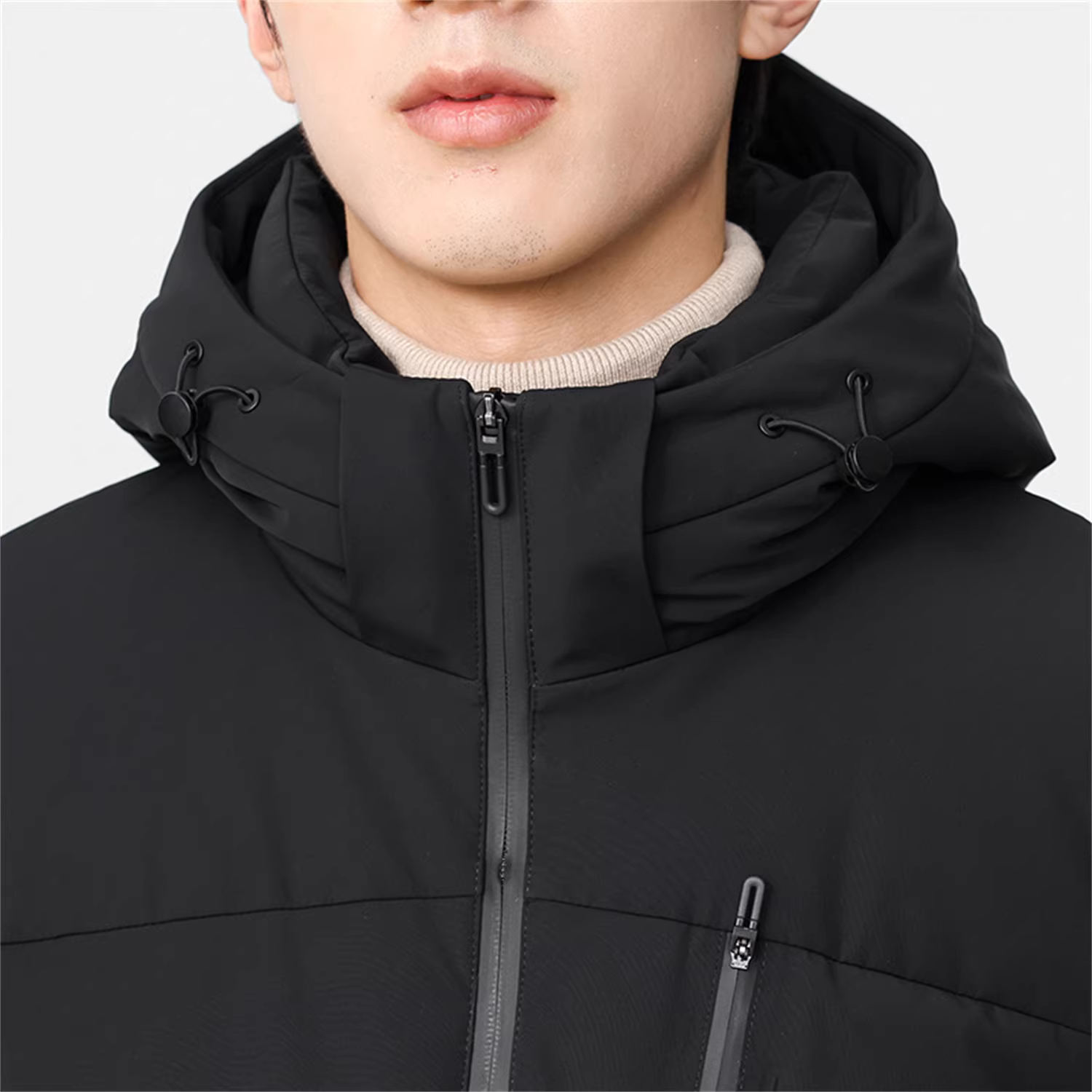 Áo khoác phao nam Don Quixote ODM, bán trực tiếp từ nhà máy! 90% lông vũ vịt, độ phồng cao! Áo khoác phao có mũ ấm áp mùa đông.