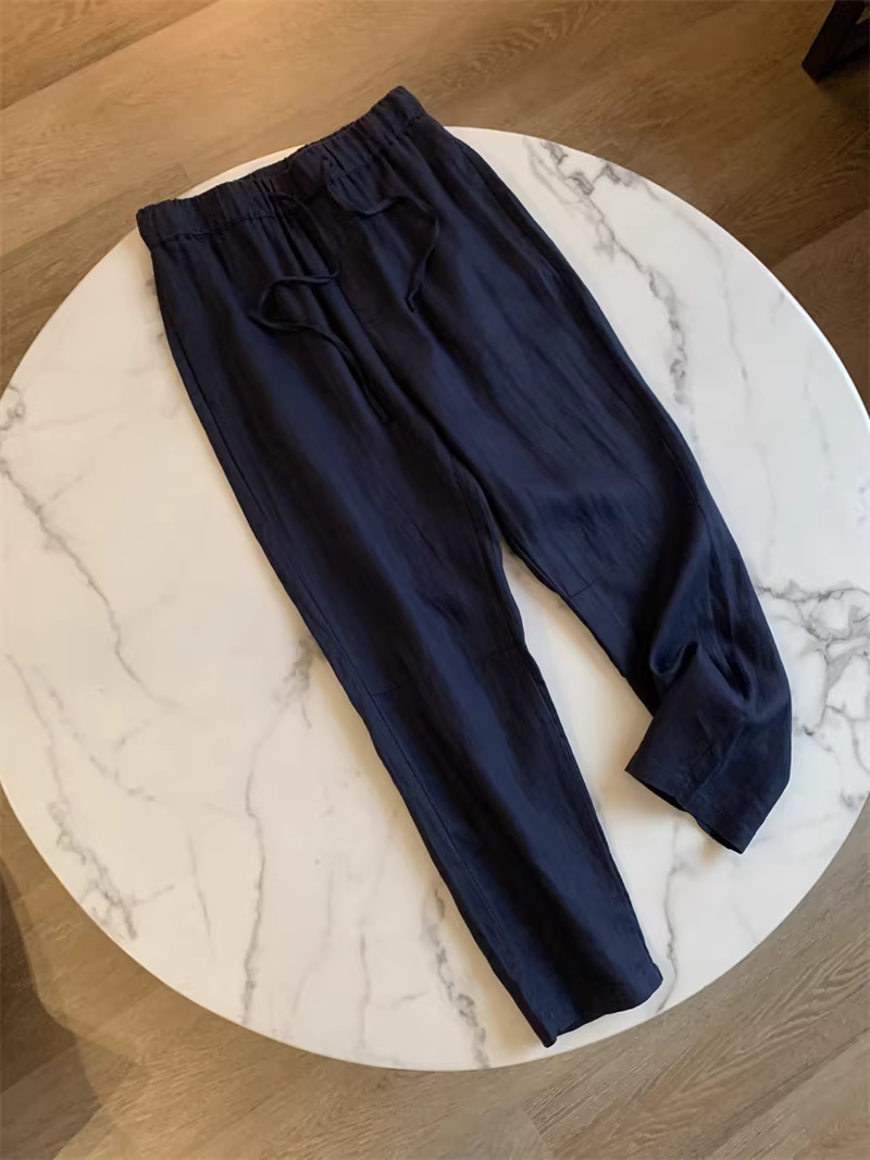 Don Quixote, cảm giác của mùa hè! 100% vải lanh! Quần vải lanh dáng thẳng lưng thun co giãn mùa hè dành cho nam.