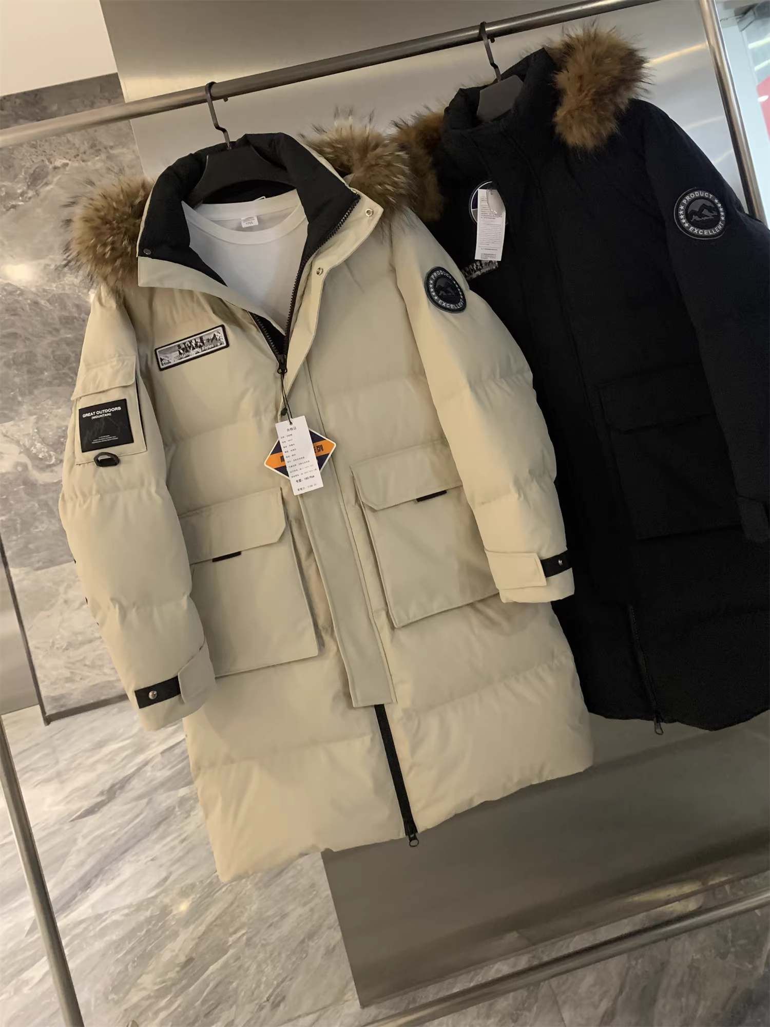 Don Quixote Origin! Áo khoác lông vũ dài có mũ trùm đầu, cổ lông chồn, giữ ấm mùa đông, 90% lông vũ vịt dành cho nam