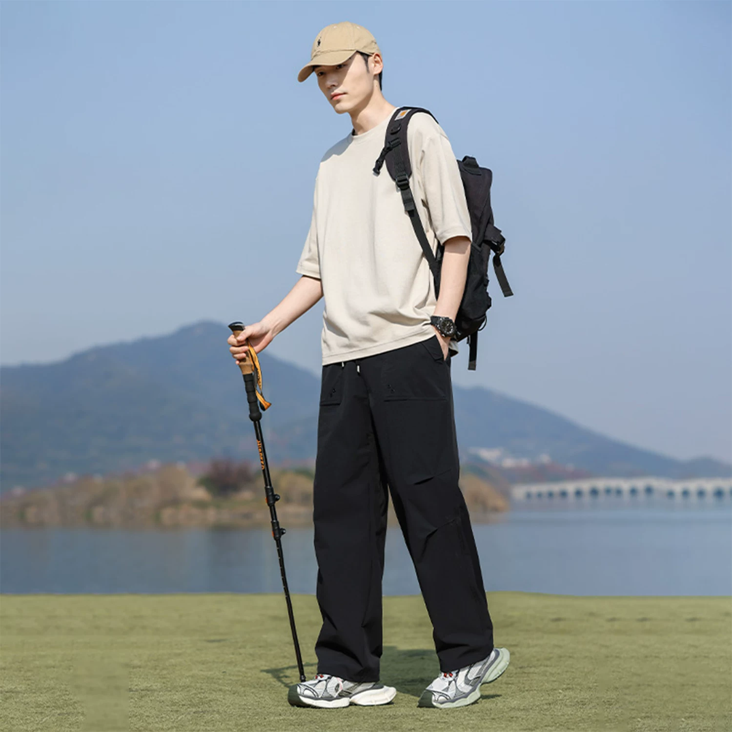 Don Quixote Mountain Series Light Outdoor! Unisex! Quần ống đứng lưng thun thông thường mùa hè mới