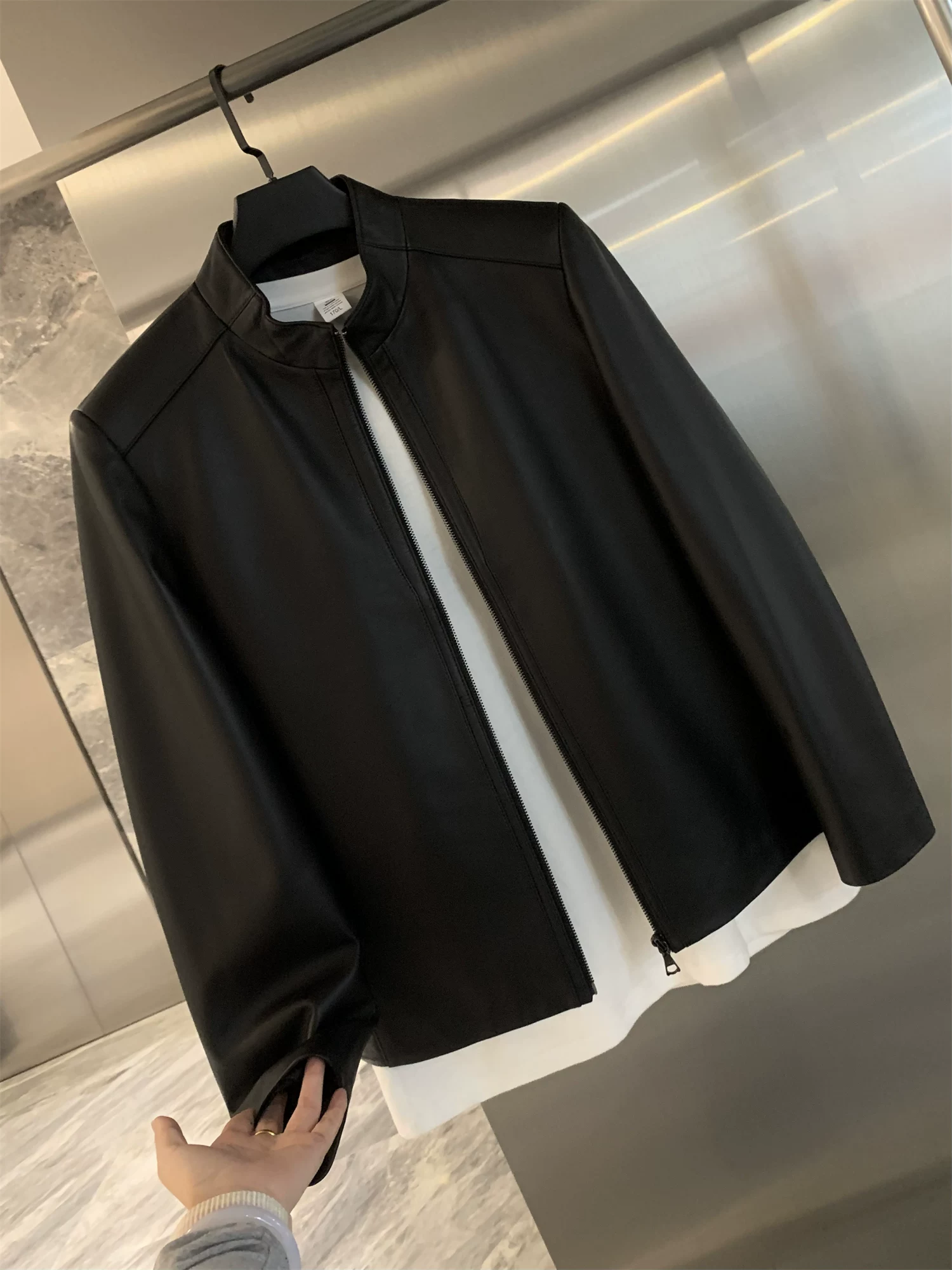 Giảm giá Don Quixote! Áo khoác da cừu thật! Áo khoác da thật cổ đứng mùa thu/đông dành cho nam