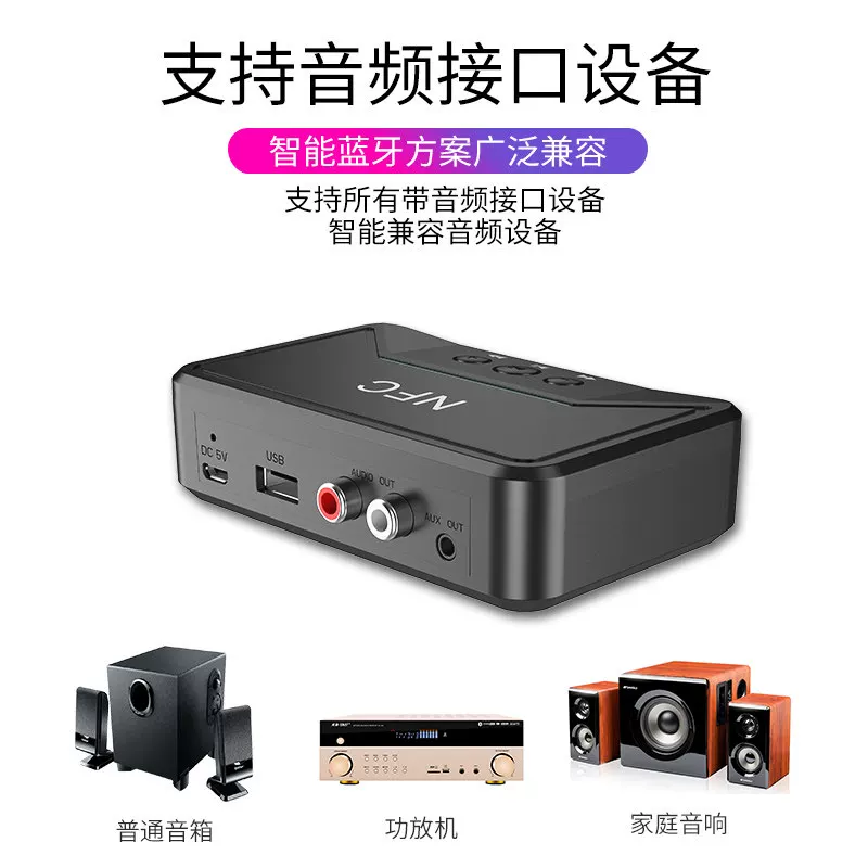 Bộ thu Bluetooth 5.0, bộ khuếch đại kiểu cũ, âm thanh chuẩn sang Bluetooth với giắc cắm 3.5 AUX, hỗ trợ phát lại đĩa U